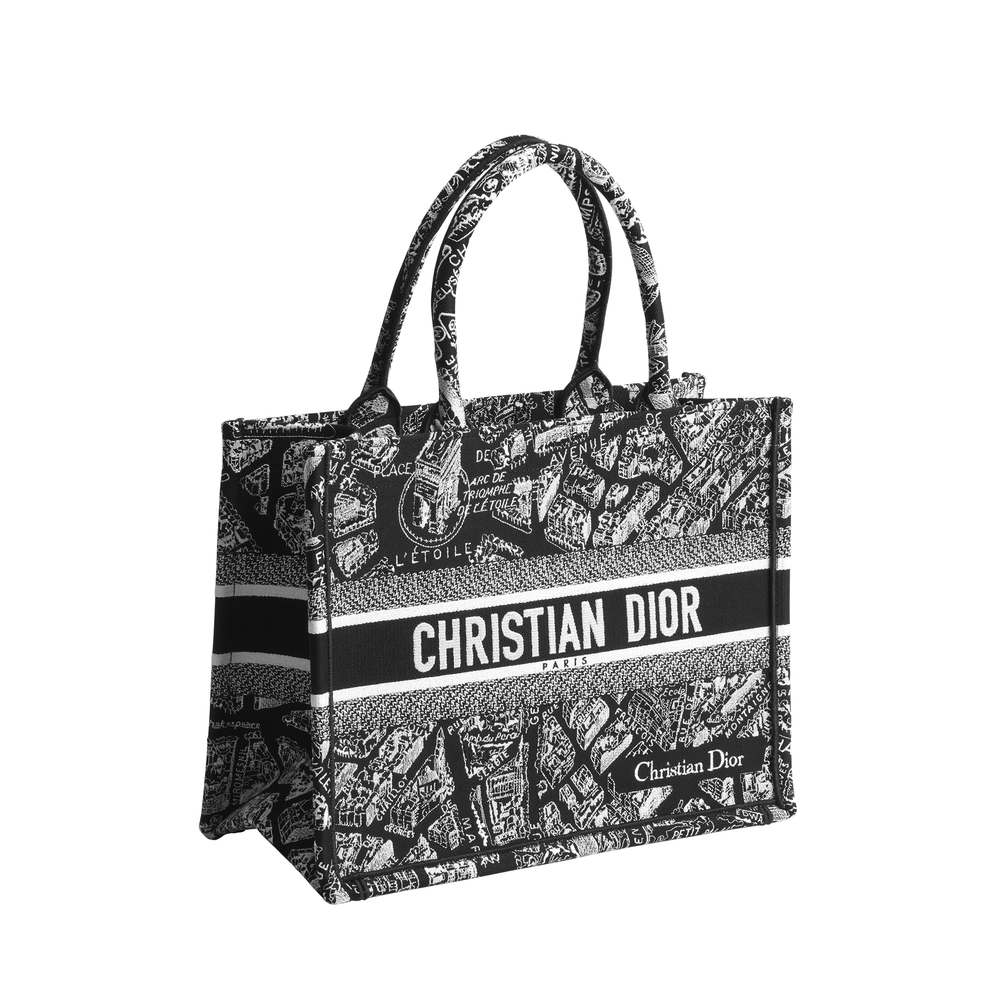 Medium Dior Book Tote Black and White Plan de Paris Embroidery (36 x 27.5 x 16.5 cm) E03
