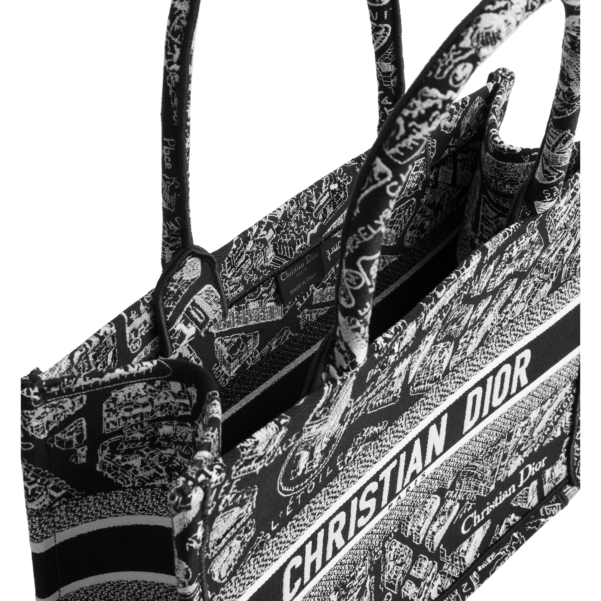 Medium Dior Book Tote Black and White Plan de Paris Embroidery (36 x 27.5 x 16.5 cm) E06