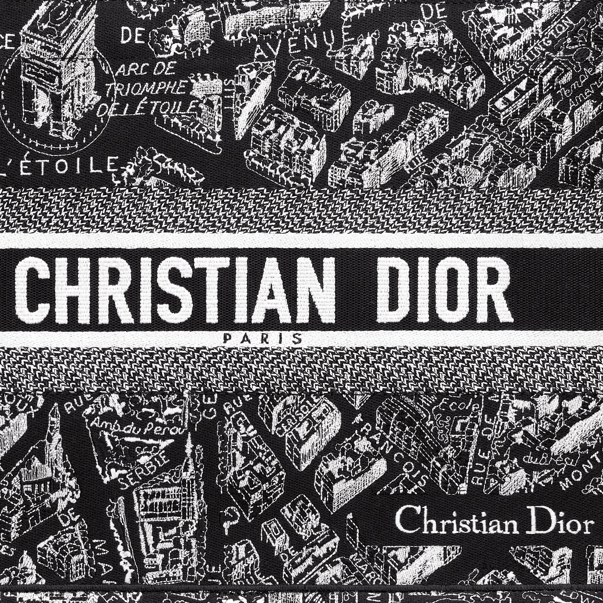 Sac Dior Book Tote Medium Broderie Plan de Paris noir et blanc (36 x 27,5 x 16,5 cm) E09
