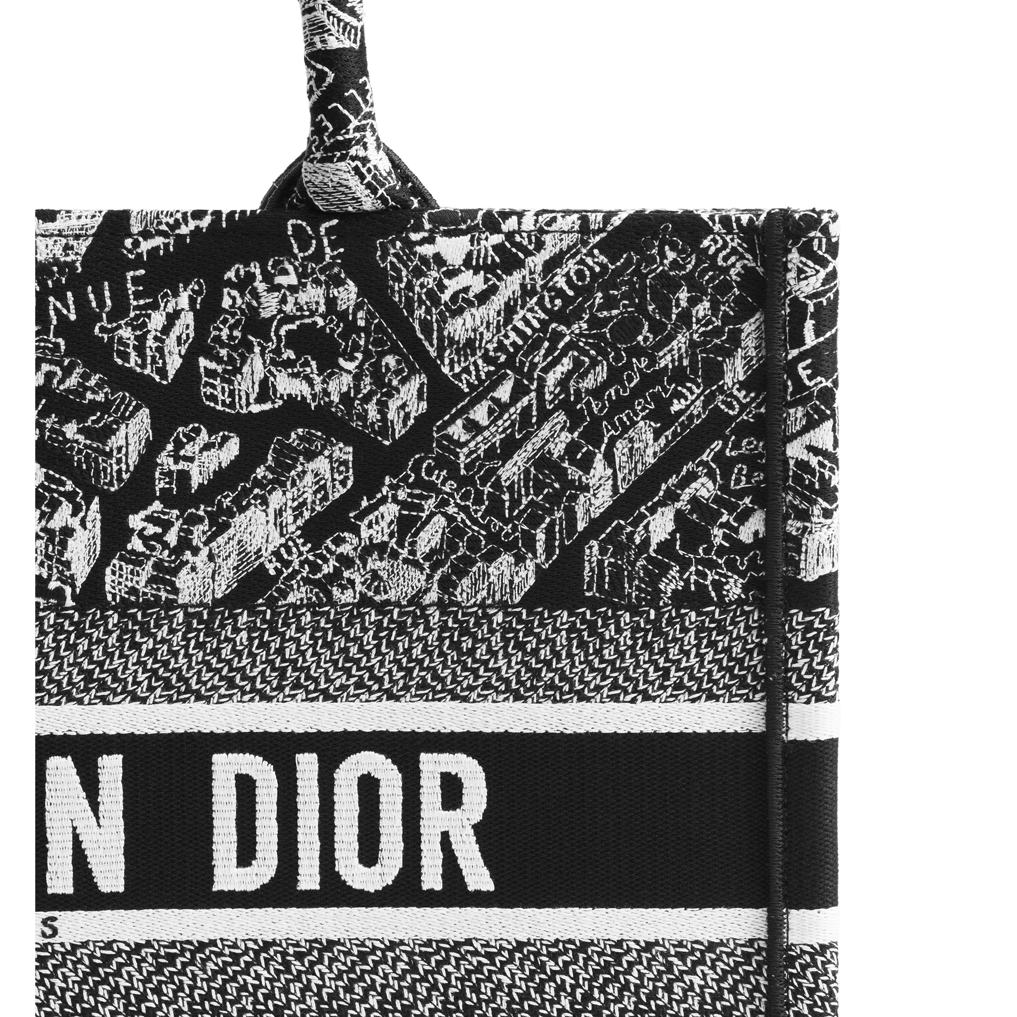 Medium Dior Book Tote Black and White Plan de Paris Embroidery (36 x 27.5 x 16.5 cm) E09