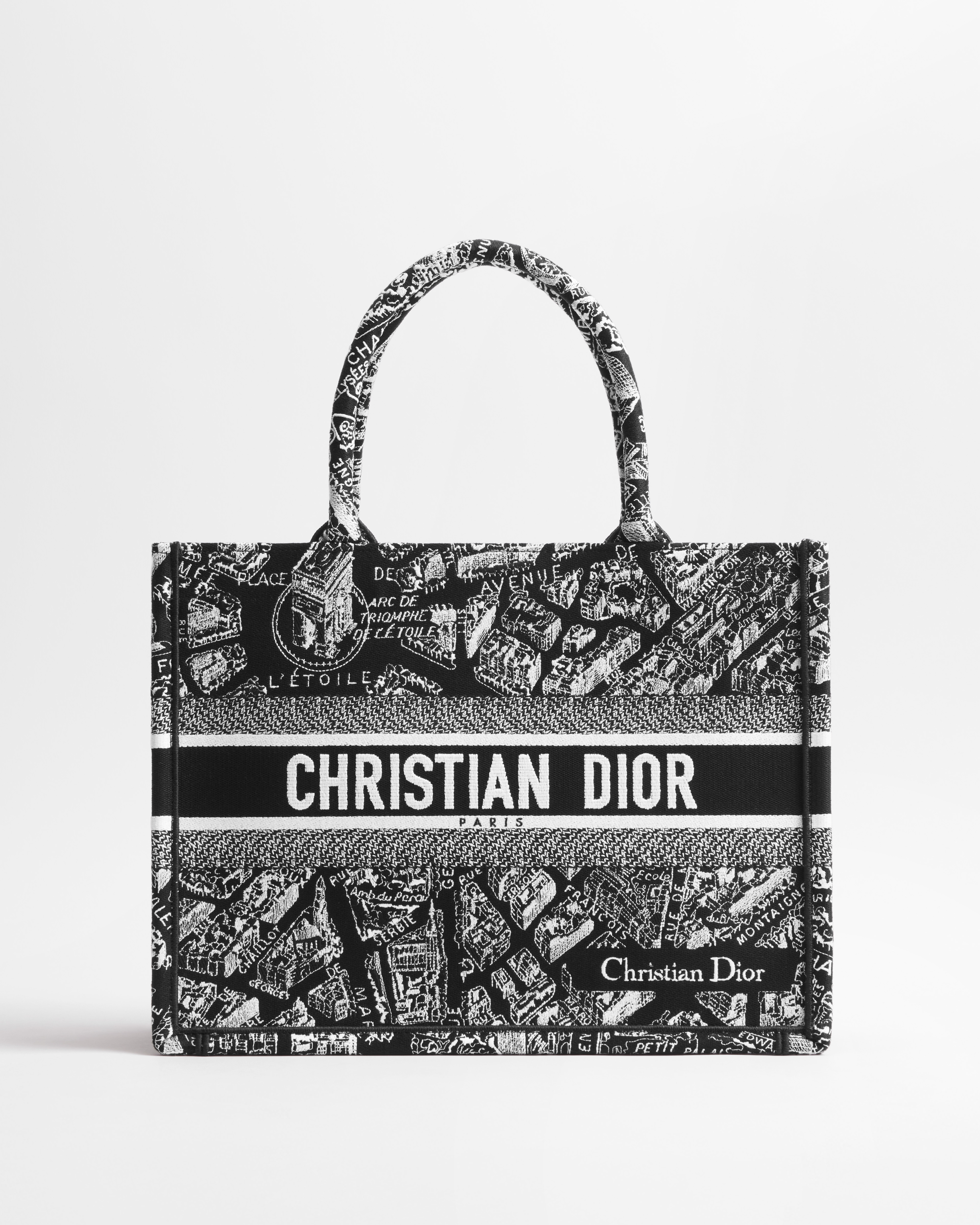 Sac Dior Book Tote Medium Broderie Plan de Paris noir et blanc (36 x 27,5 x 16,5 cm) E01