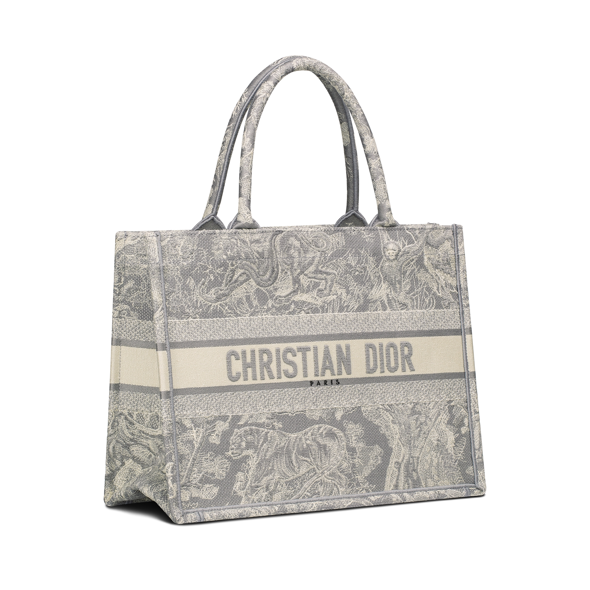 Dior Book Tote 미디엄 백 그레이 & 에크루 Toile de Jouy Reverse 자수 (36 x 27.5 x 16.5cm) E03
