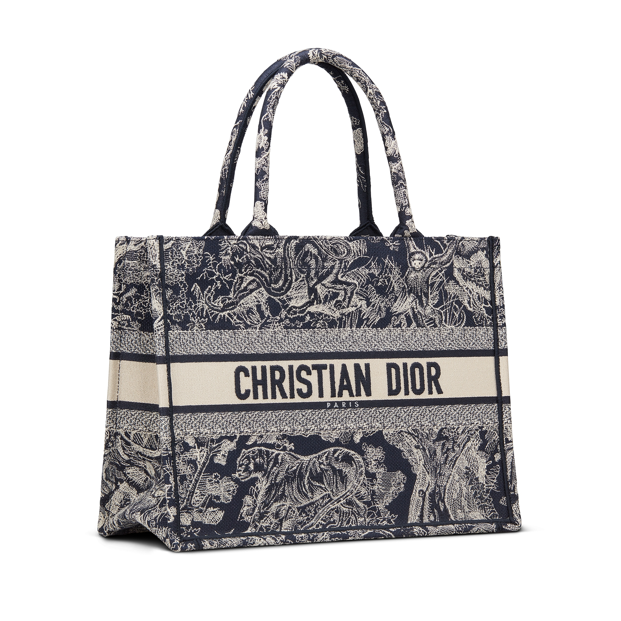 Sac Dior Book Tote Medium Broderie Toile de Jouy Reverse bleue et écrue (36 x 27,5 x 16,5 cm) E03