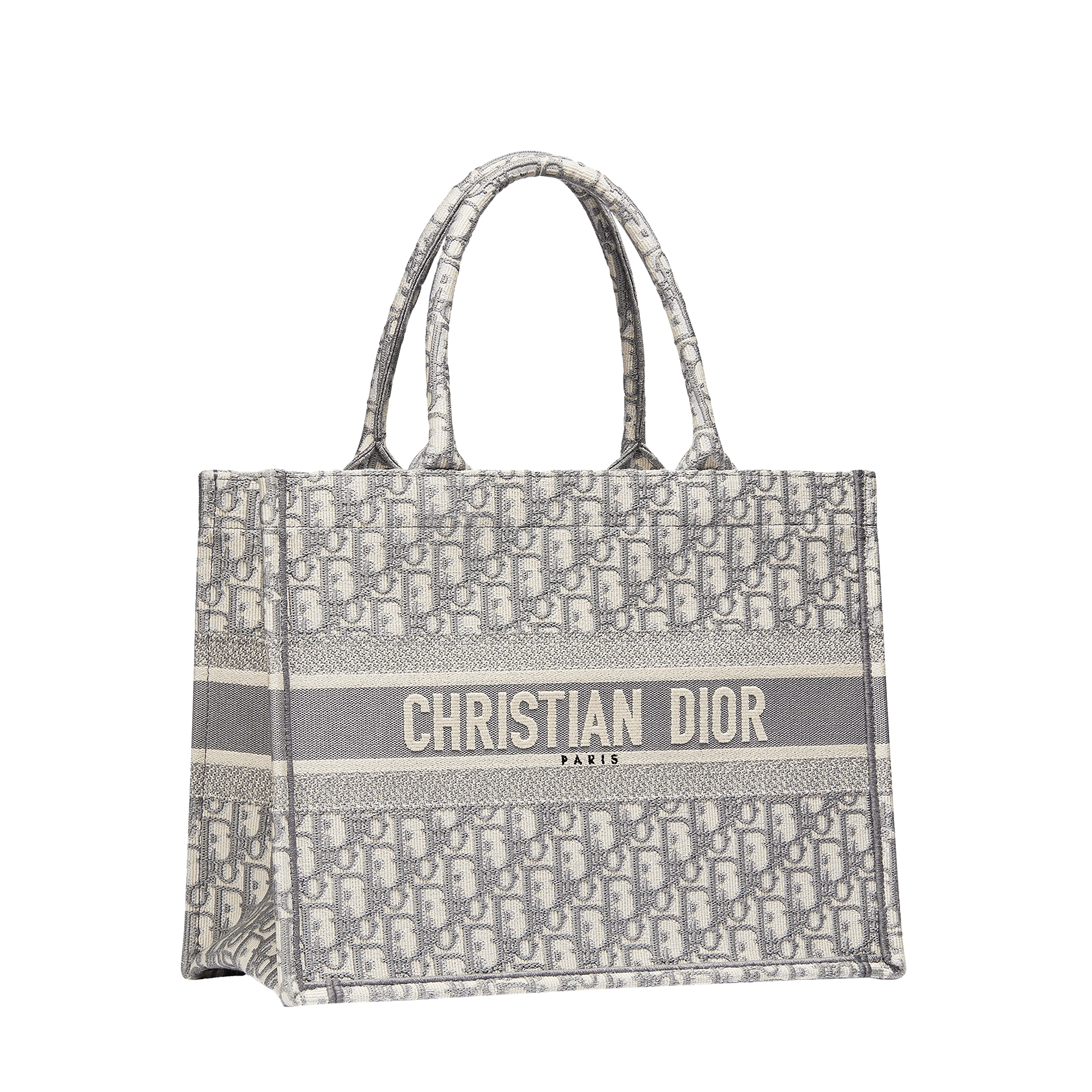 Medium Dior Book Tote Ecru and Gray Dior Oblique Embroidery (36 x 27.5 x 16.5 cm) E03