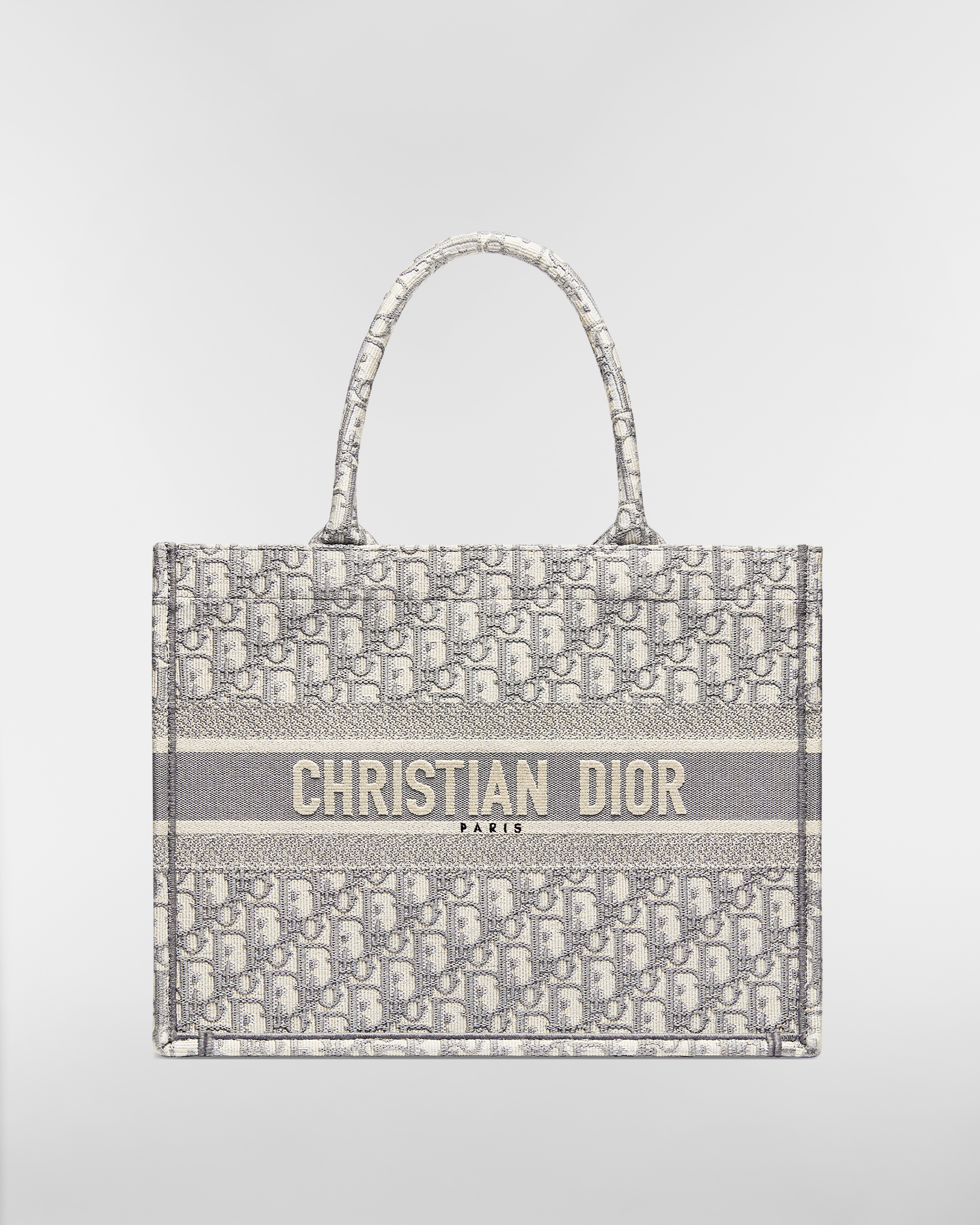 中碼 Dior Book Tote 米白色和灰色 Dior Oblique 刺繡（36 x 27.5 x 16.5 厘米） E01
