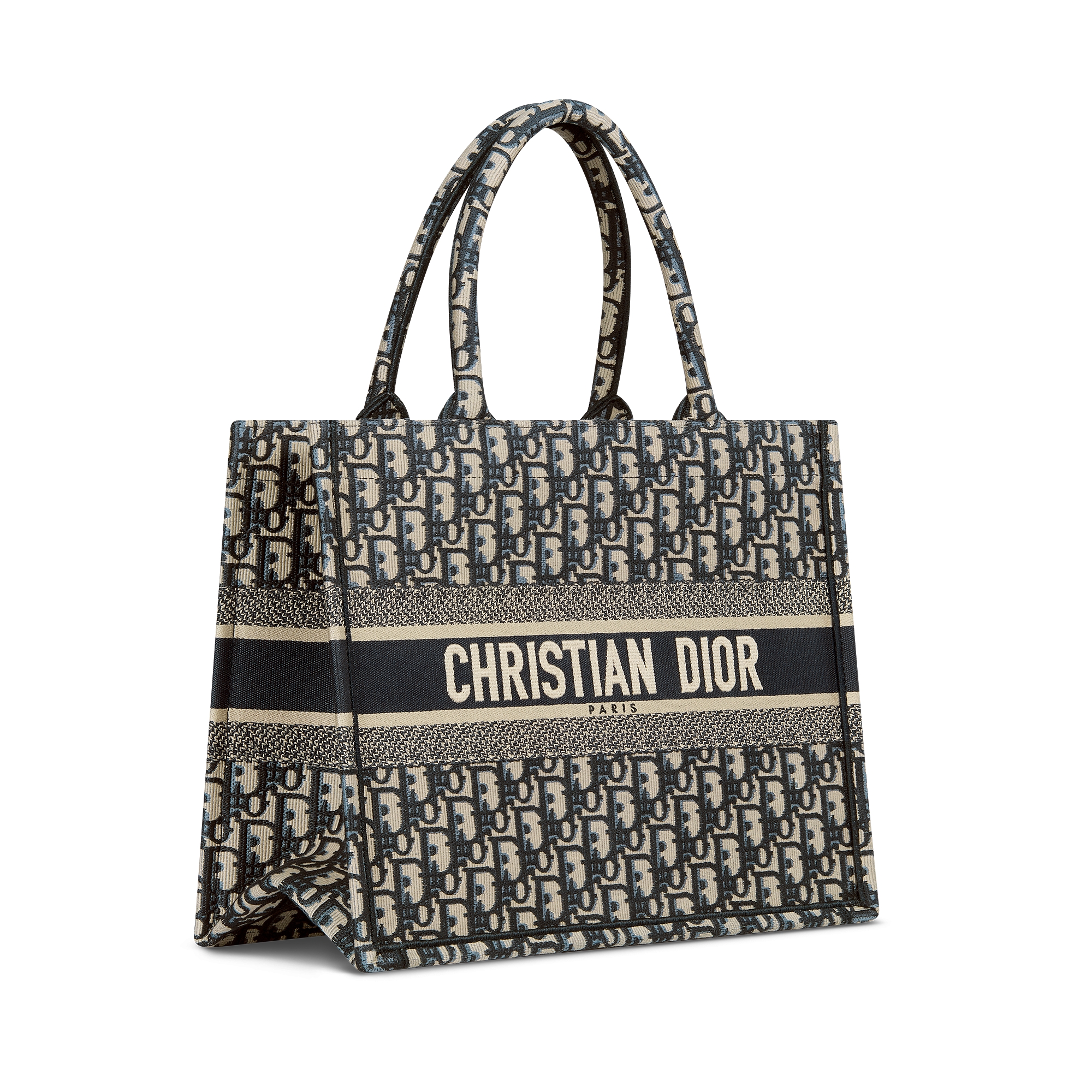 Medium Dior Book Tote Ecru and Blue Dior Oblique Embroidery (36 x 27.5 x 16.5 cm) E03