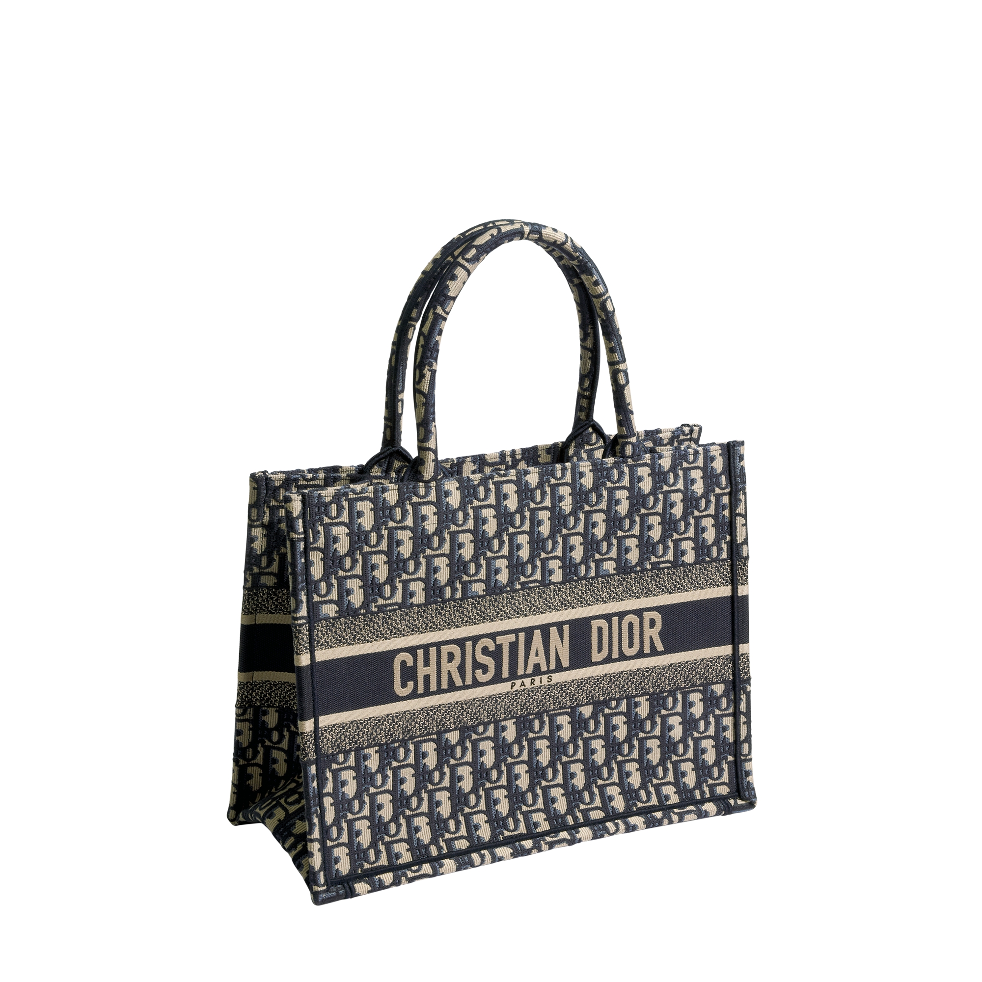 Medium Dior Book Tote Ecru and Blue Dior Oblique Embroidery (36 x 27.5 x 16.5 cm) E03