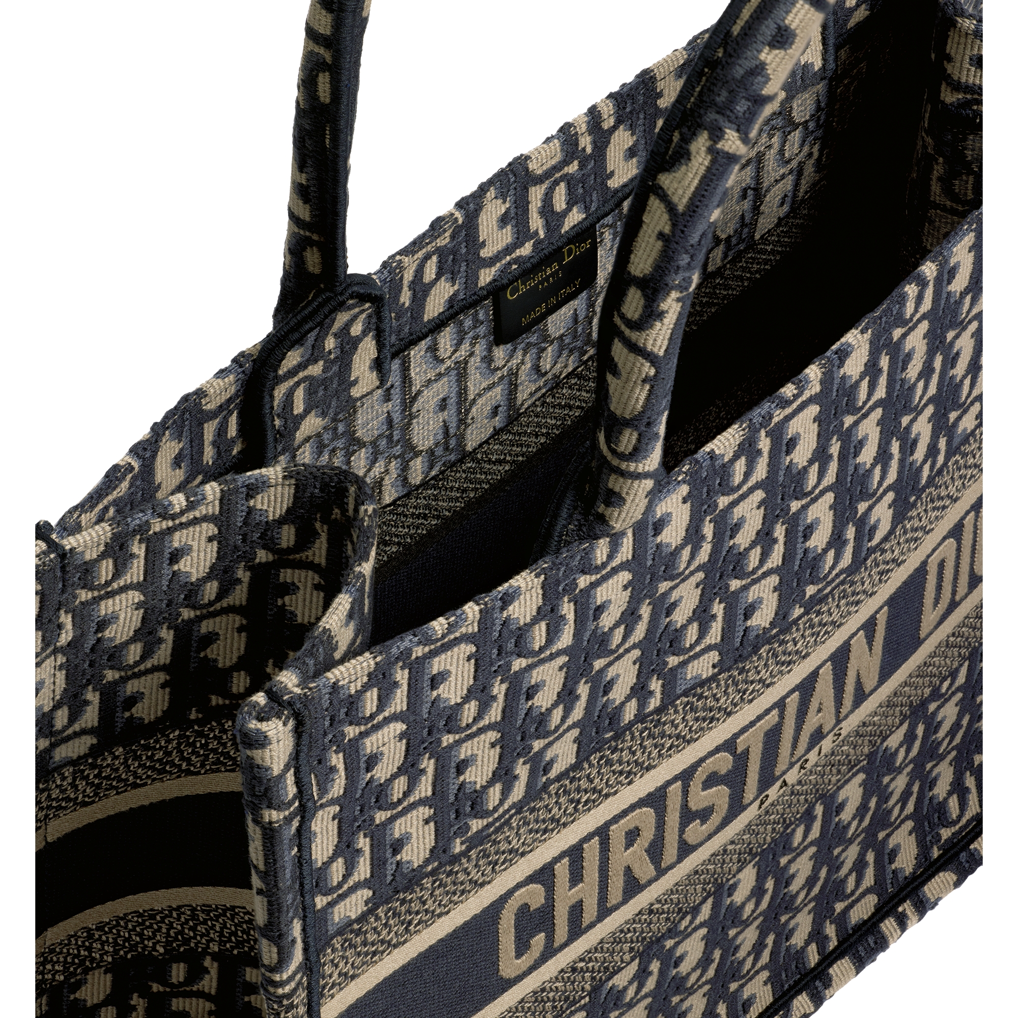 Medium Dior Book Tote Ecru and Blue Dior Oblique Embroidery (36 x 27.5 x 16.5 cm) E06