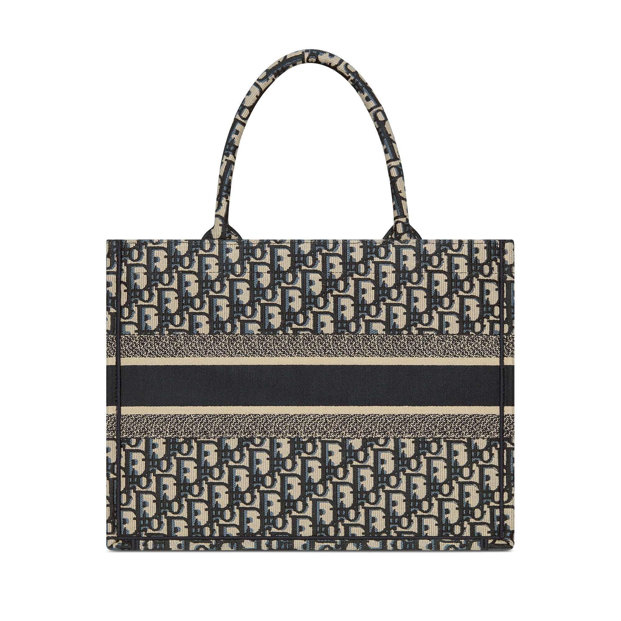 Medium Dior Book Tote Ecru and Blue Dior Oblique Embroidery (36 x 27.5 x 16.5 cm) E08