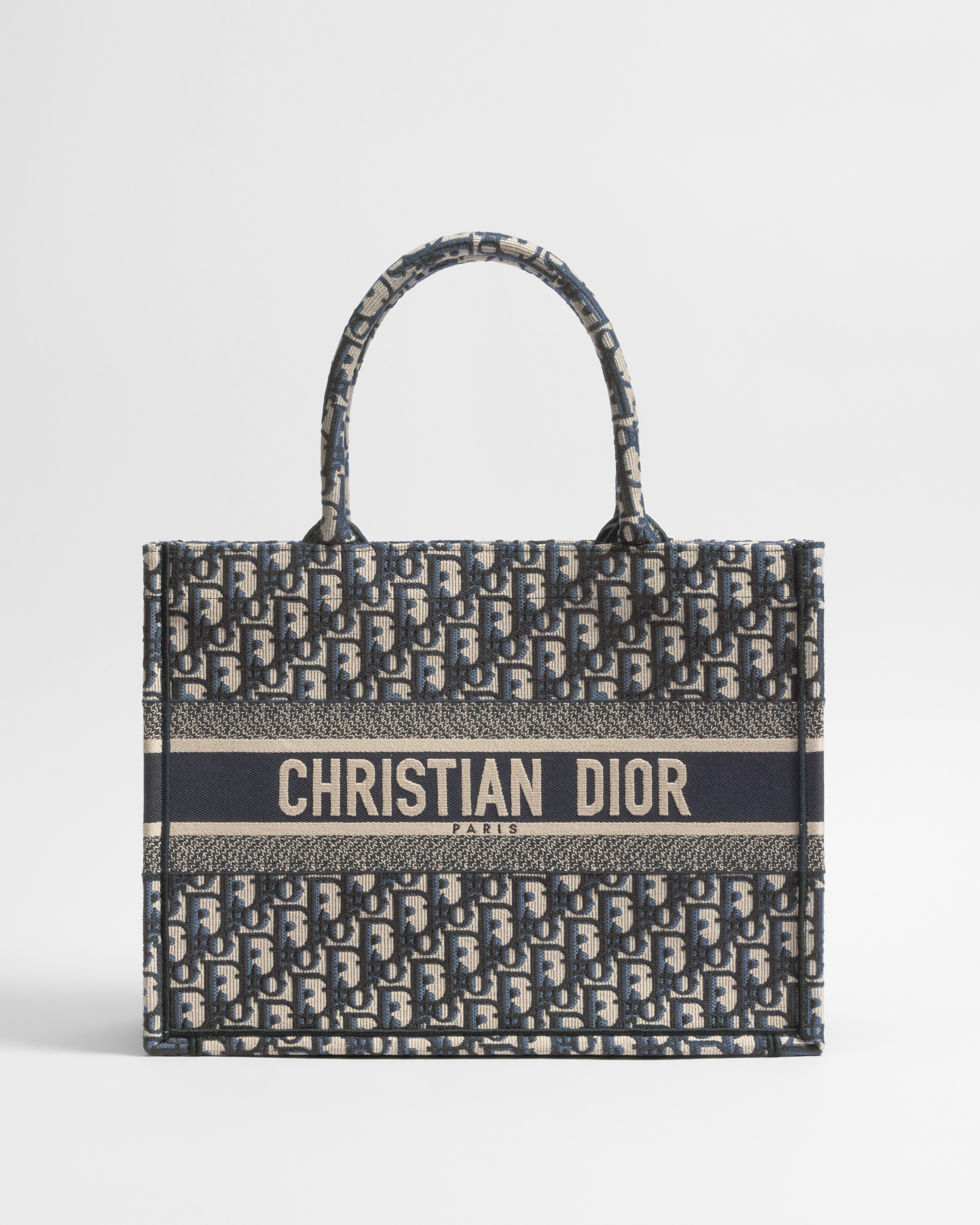 中碼 Dior Book Tote 米白色和藍色 Dior Oblique 刺繡（36 x 27.5 x 16.5 厘米） E01