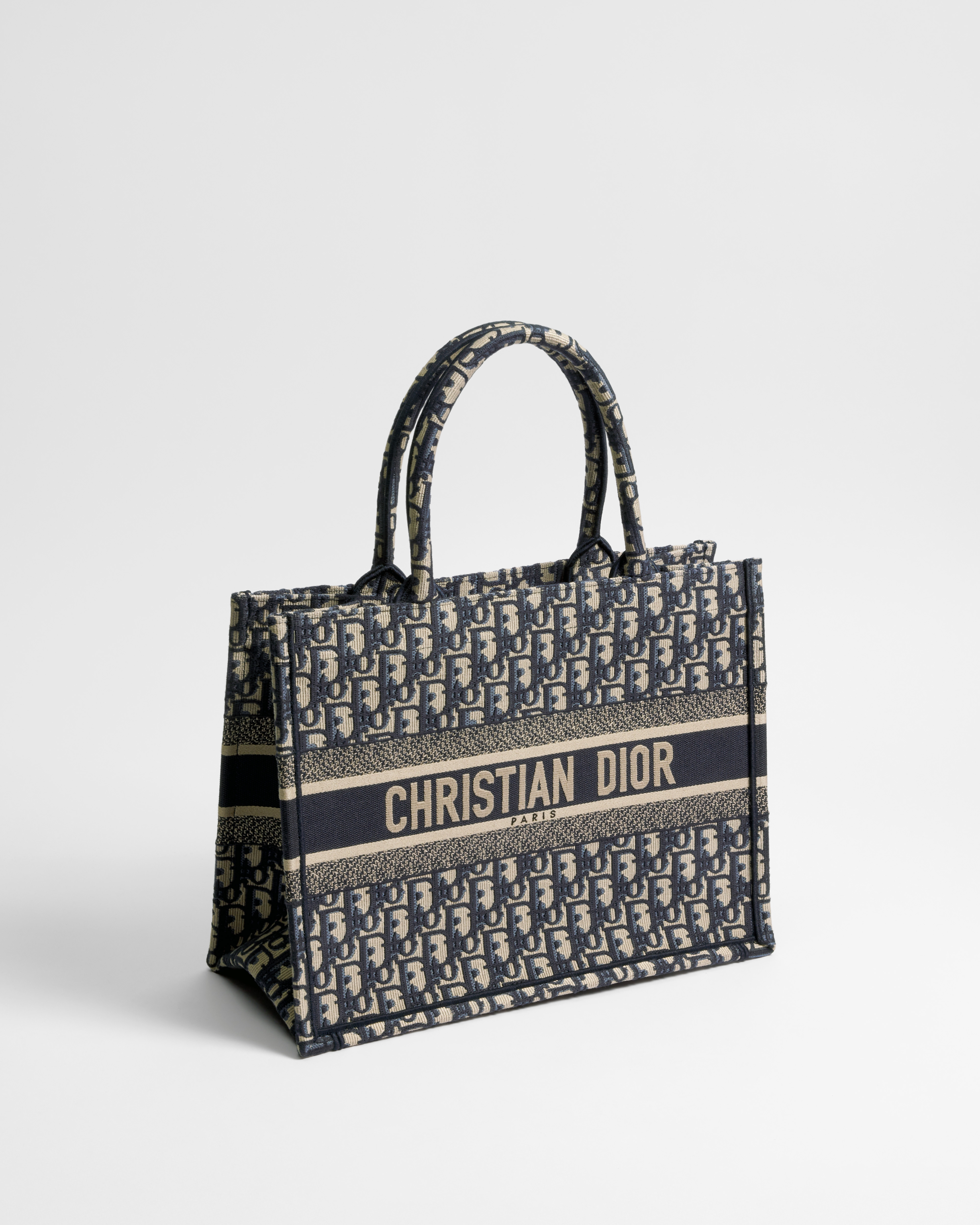 中碼 Dior Book Tote 米白色和藍色 Dior Oblique 刺繡（36 x 27.5 x 16.5 厘米） E03