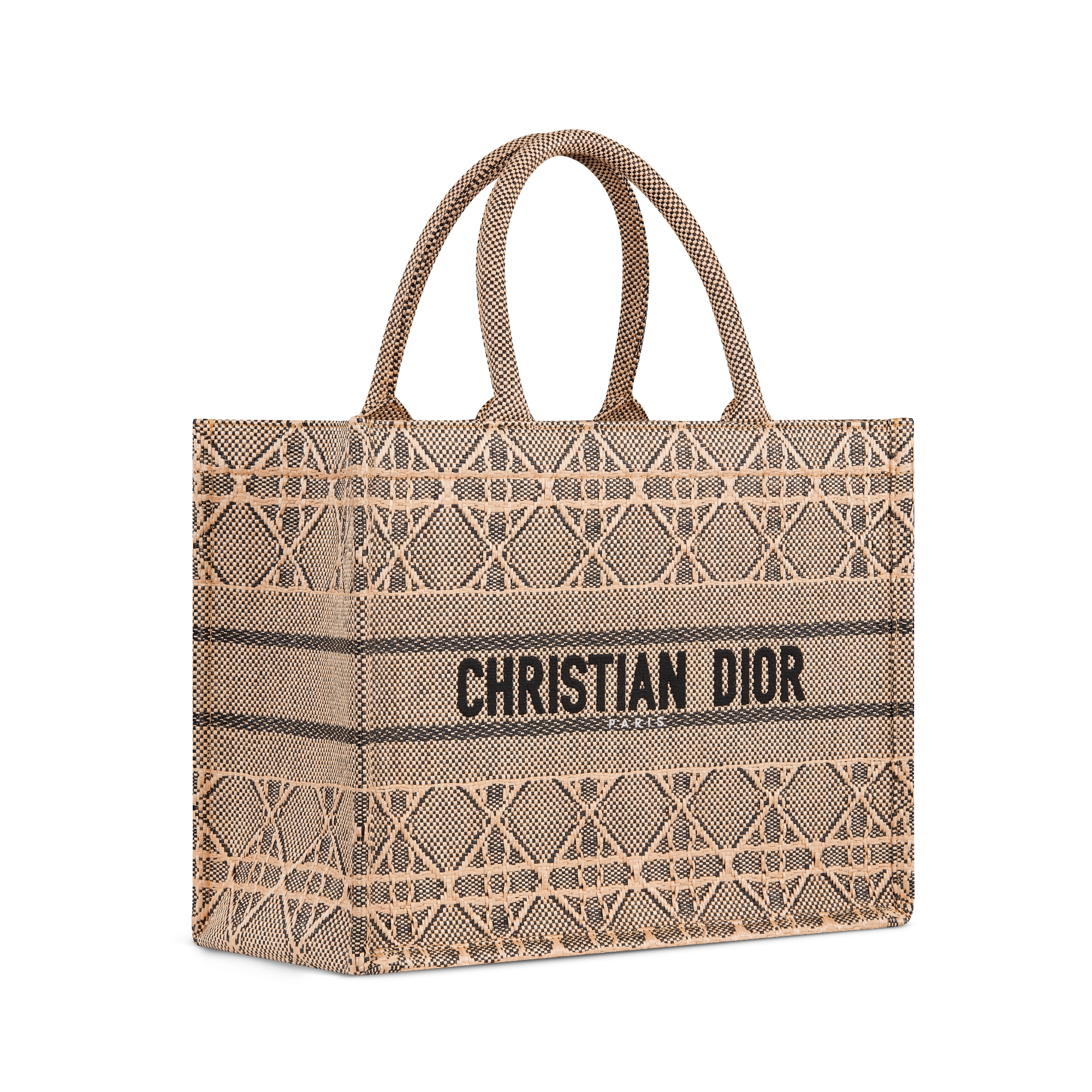 Dior Book Tote mediano Rafia con bordado Cannage en tono natural y ...