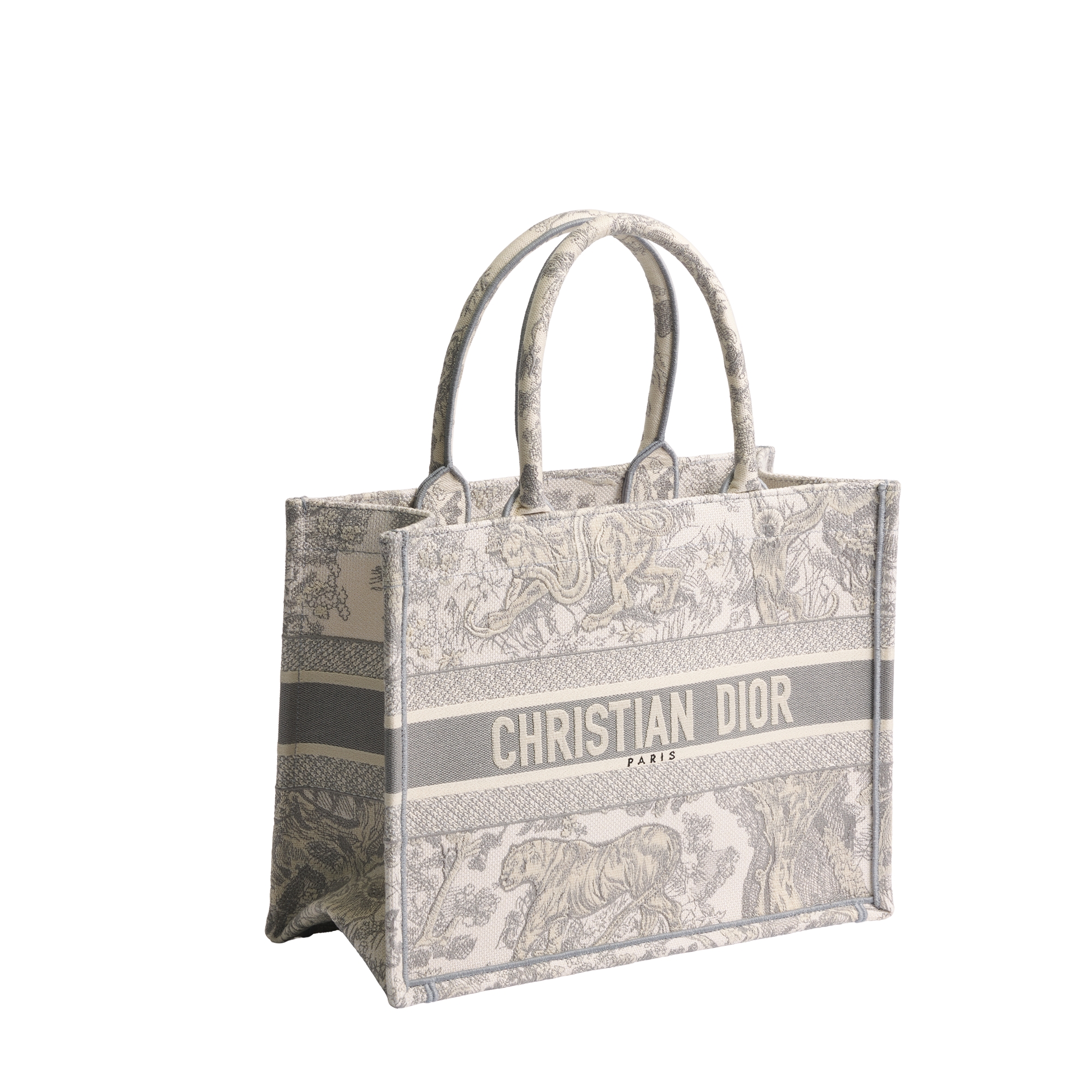 Medium Dior Book Tote Ecru and Gray Toile de Jouy Embroidery (36 x 27.5 x 16.5 cm) E03