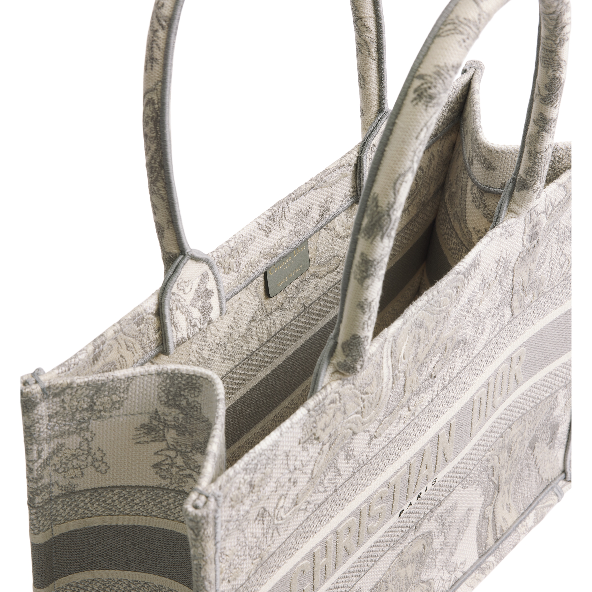 Medium Dior Book Tote Ecru and Gray Toile de Jouy Embroidery (36 x 27.5 x 16.5 cm) E06