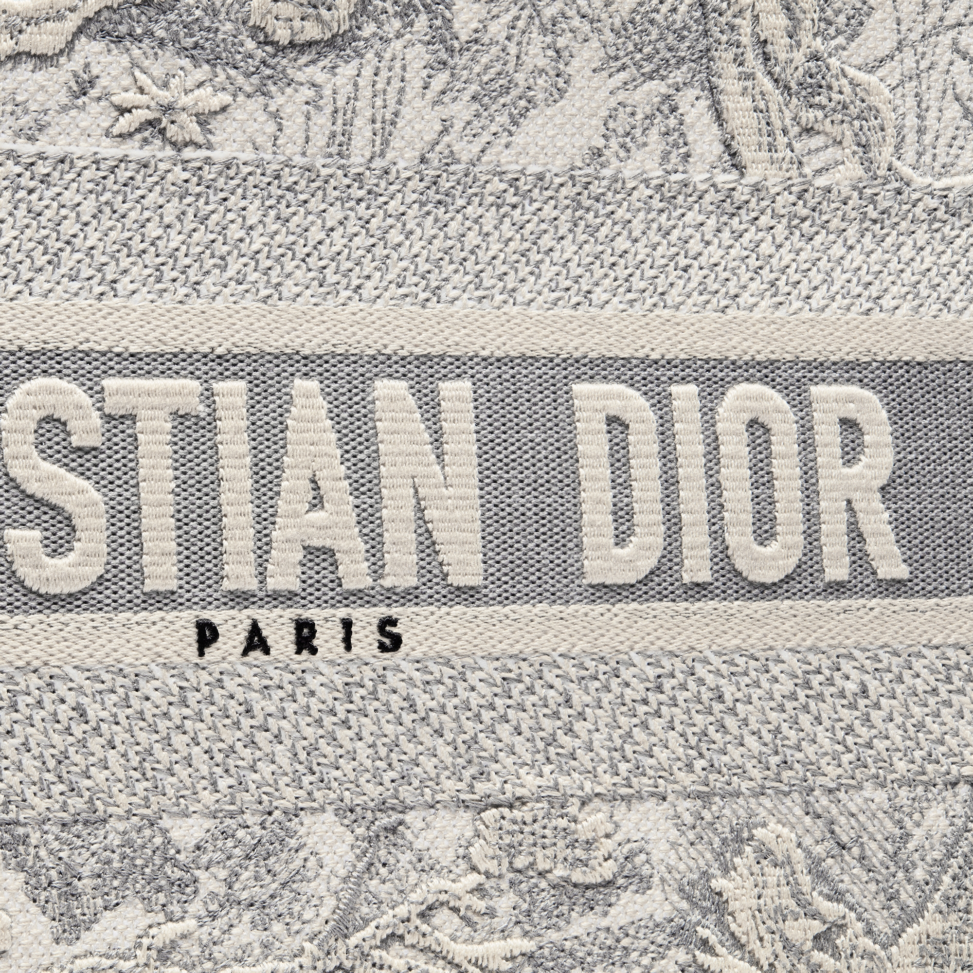 Mittelgroße Dior Book Tote Toile de Jouy Stickerei in Ecru und Grau (36 x 27,5 x 16,5 cm) E09