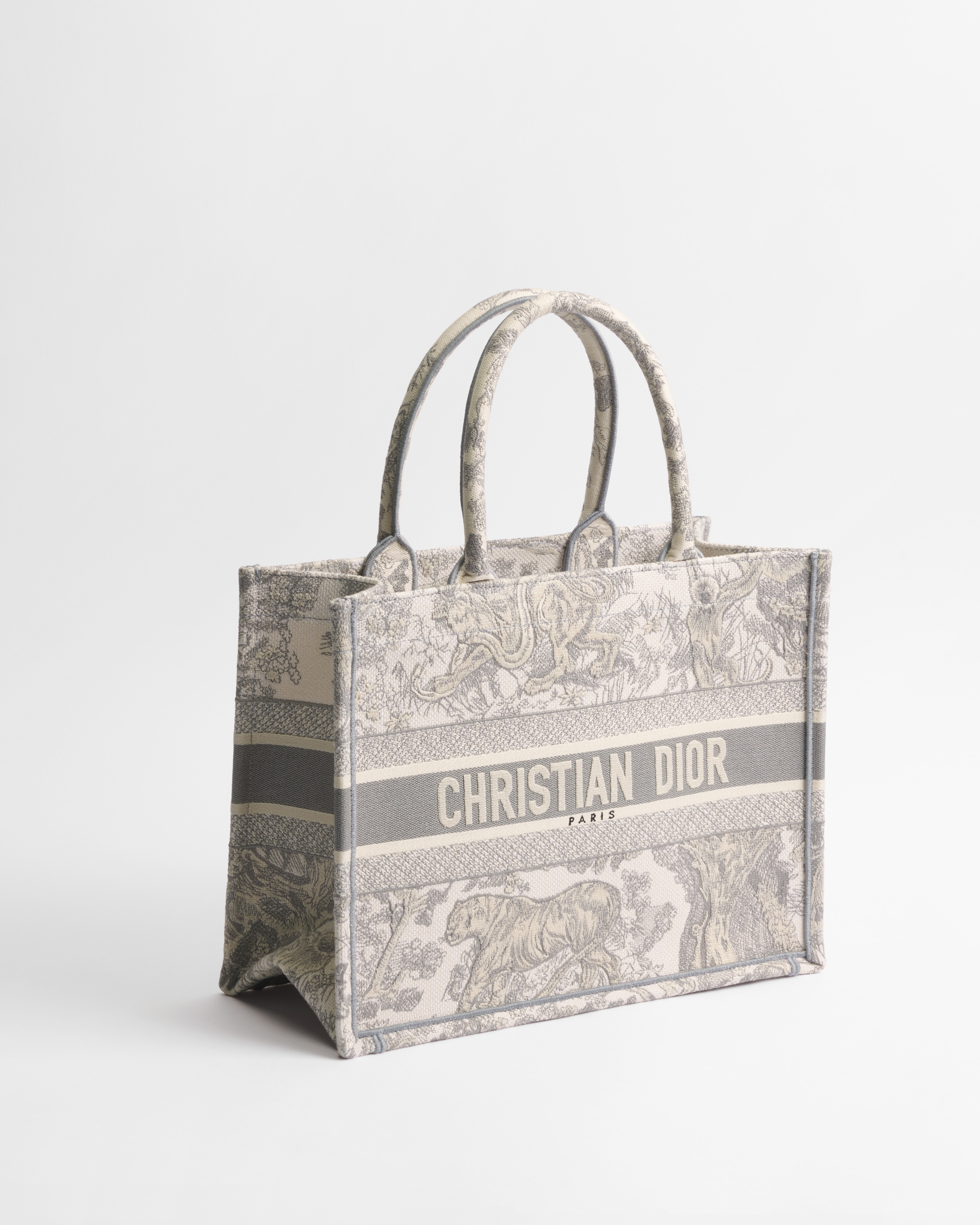 中碼 Dior Book Tote 米白色和灰色 Toile de Jouy 刺繡（36 x 27.5 x 16.5 厘米） E03