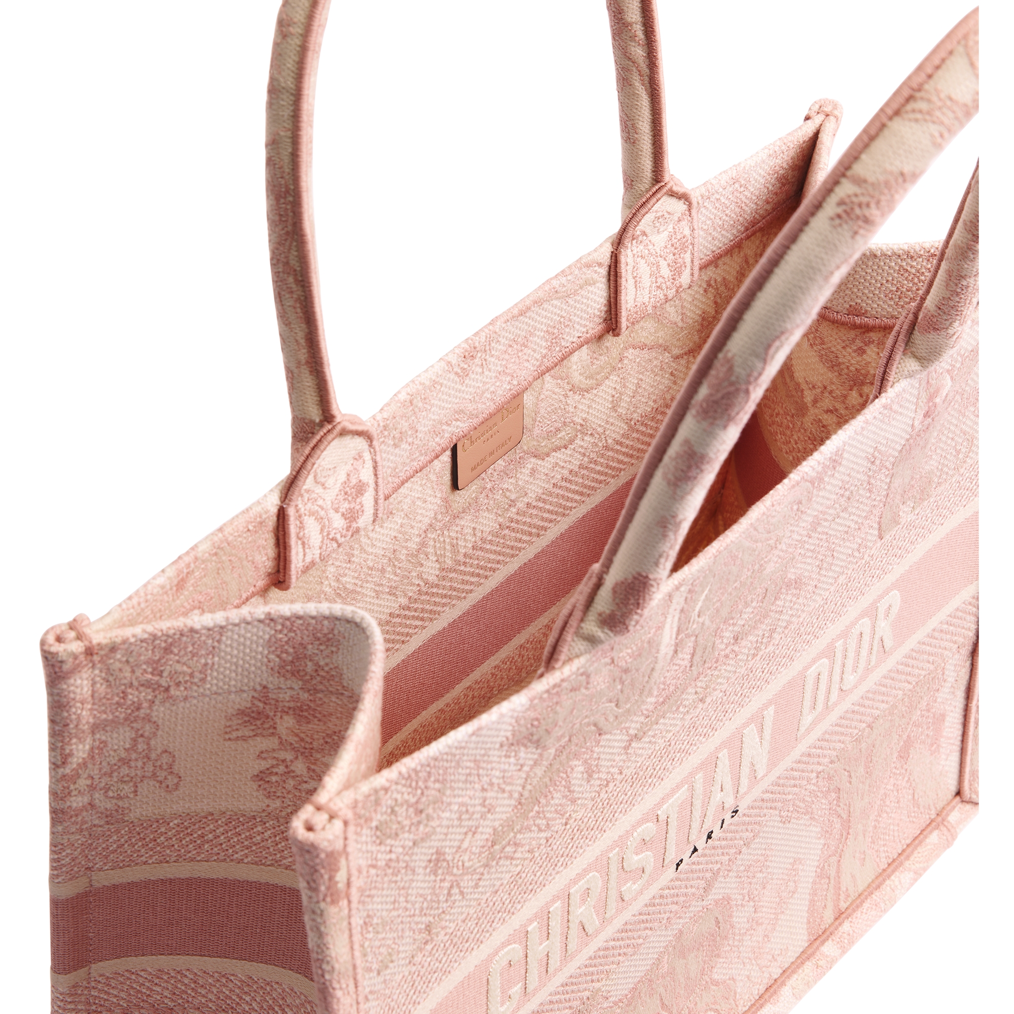Medium Dior Book Tote Ecru and Pink Toile de Jouy Embroidery (36 x 27.5 x 16.5 cm) E06