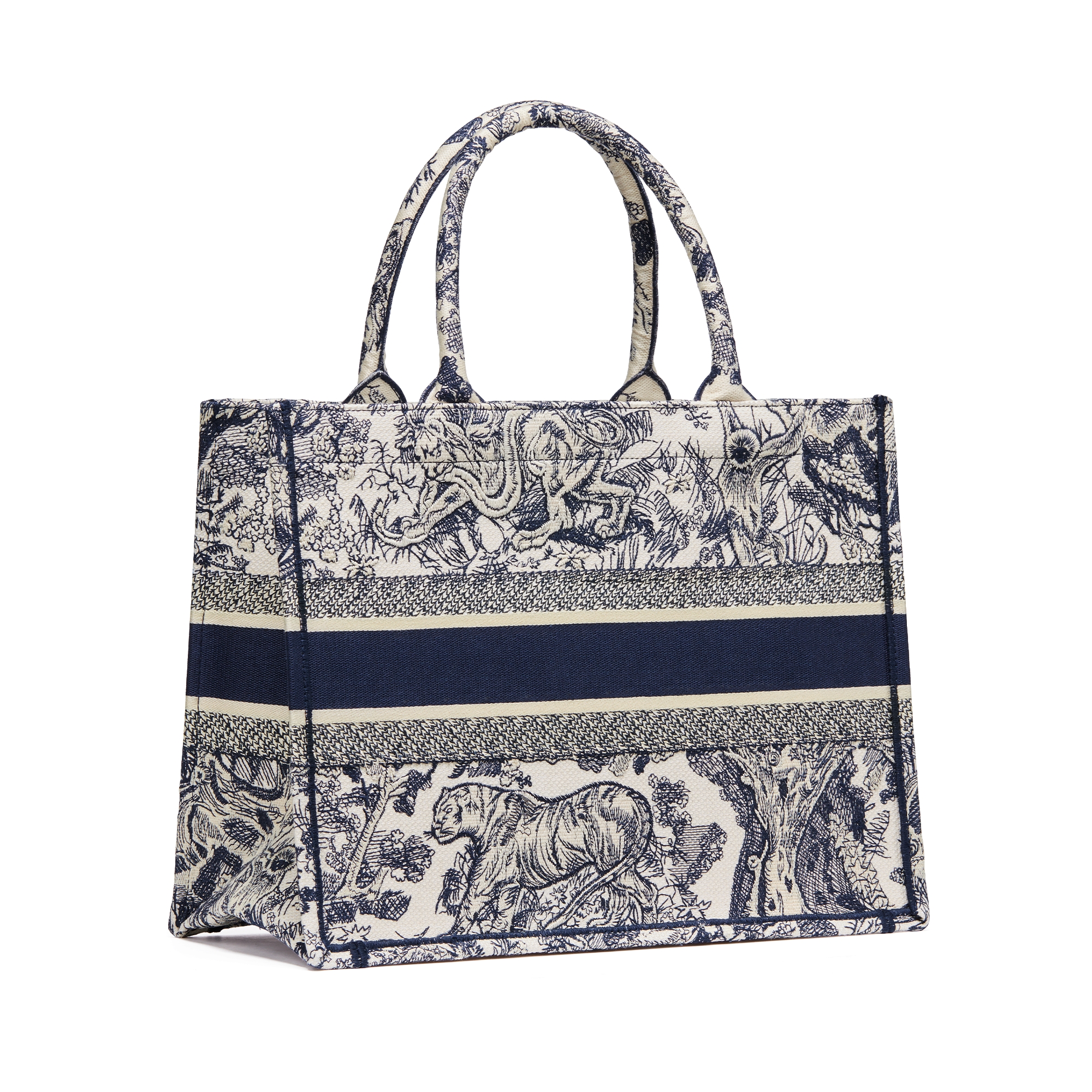 Medium Dior Book Tote Ecru and Blue Toile de Jouy Embroidery (36 x 27.5 x 16.5 cm) E05