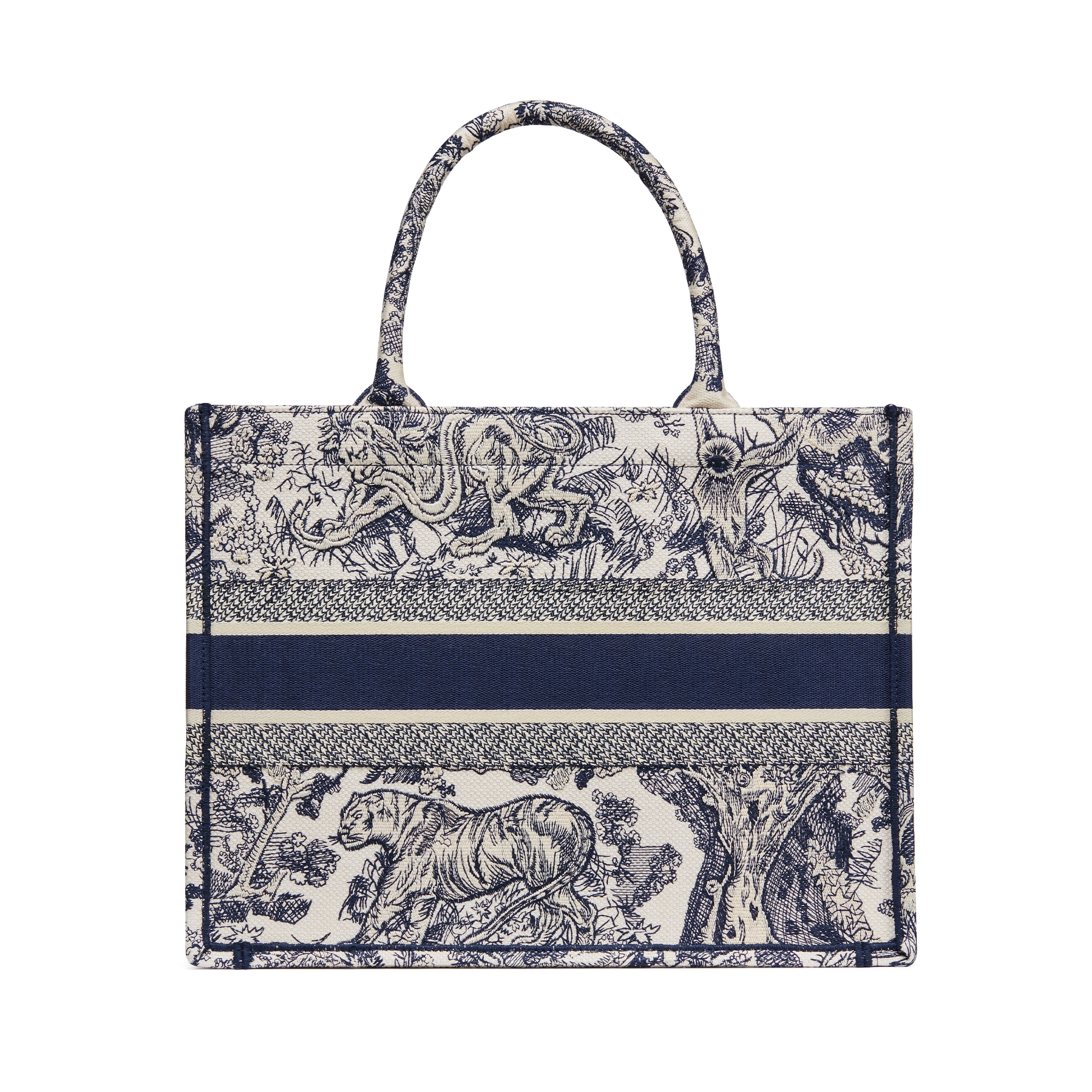 Medium Dior Book Tote Ecru and Blue Toile de Jouy Embroidery (36 x 27.5 x 16.5 cm) E08