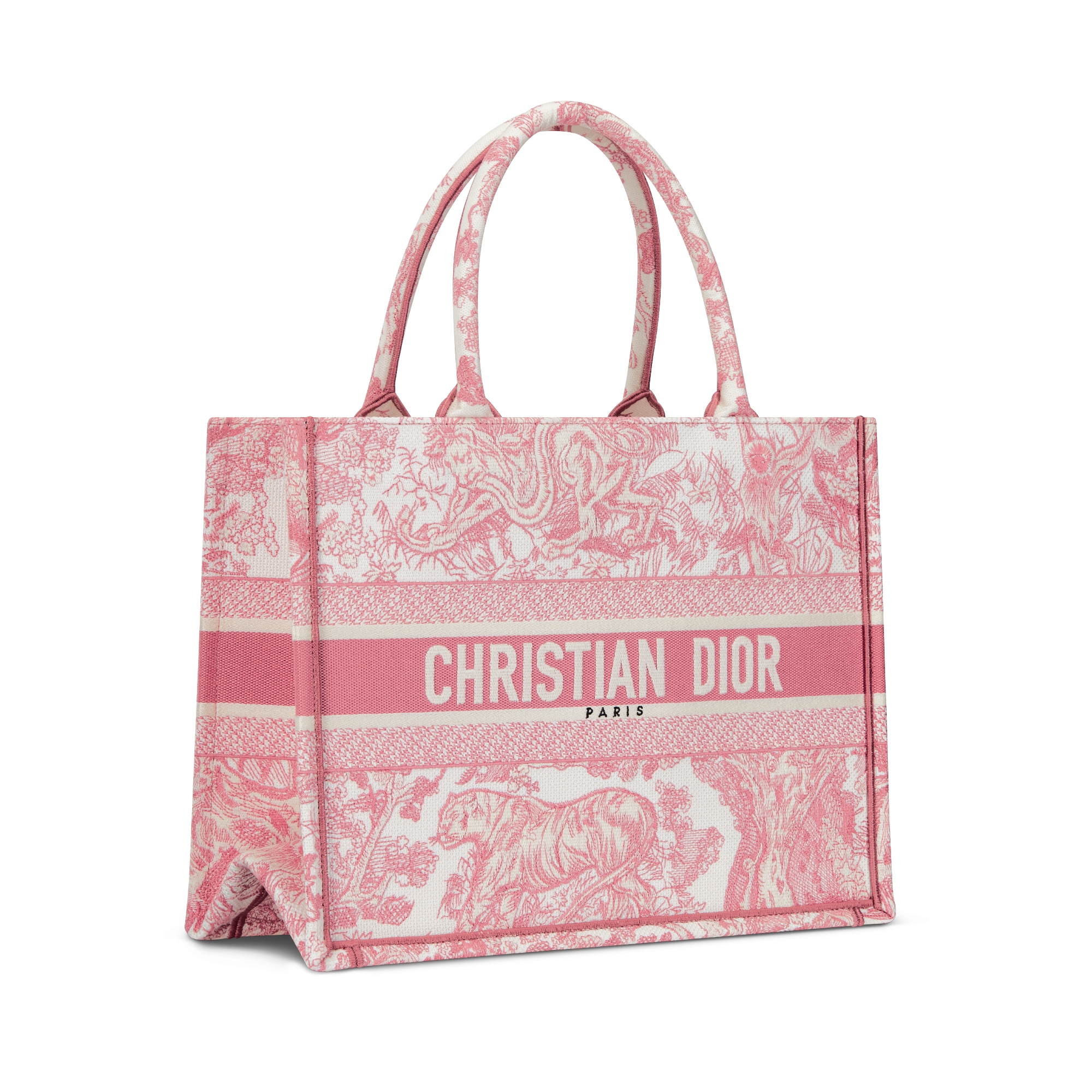 Medium Dior Book Tote White and Yarrow Pink Toile de Jouy Sauvage Embroidery (36 x 27.5 x 16.5 cm) E03
