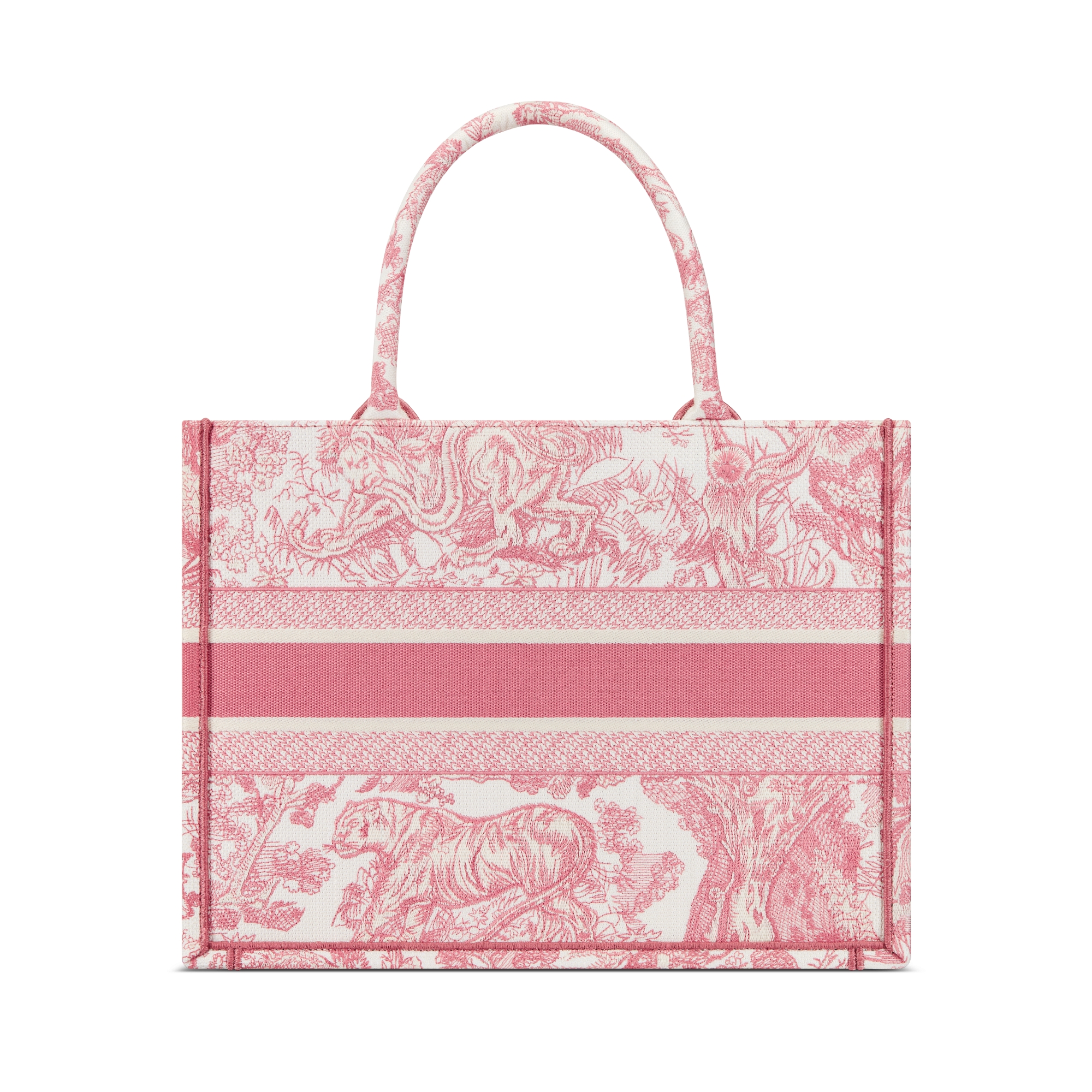 Medium Dior Book Tote White and Yarrow Pink Toile de Jouy Sauvage Embroidery (36 x 27.5 x 16.5 cm) E08