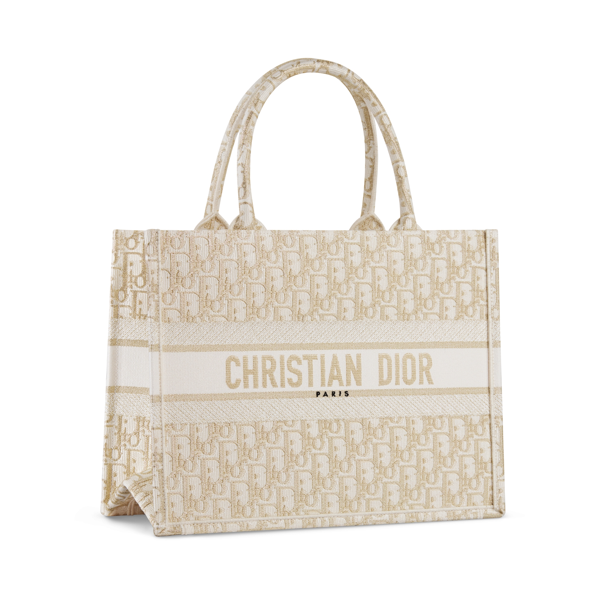 Medium Dior Book Tote White and Gold-Tone Dior Oblique Embroidery (36 x 27.5 x 16.5 cm) E03