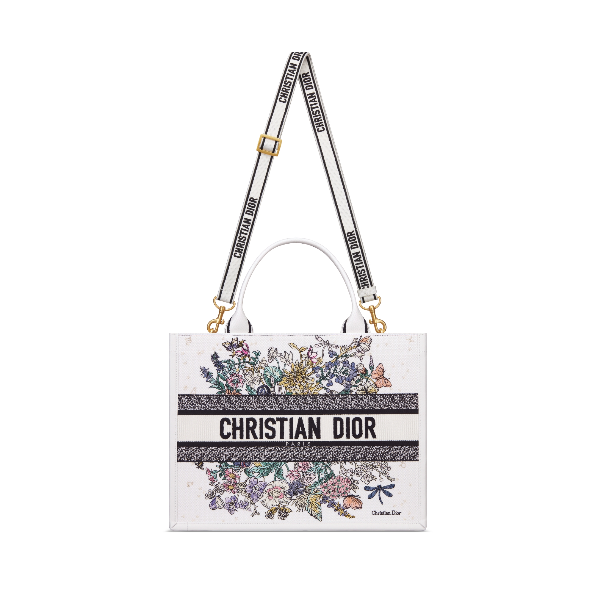 Sac Dior Book Tote Medium Dior Lucky Broderie Dior Zodiac Flowers blanc multicolore et cuir de veau blanc (36,5 x 28 x 16,5 cm) E07