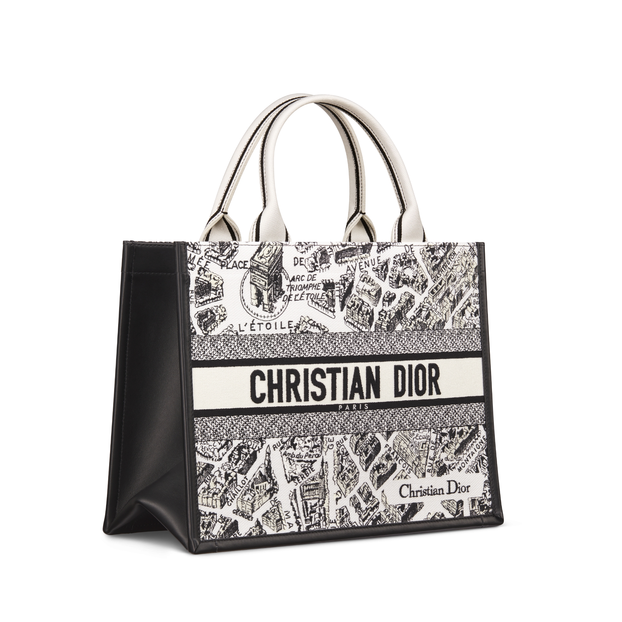 Medium Dior Book Tote White And Black Plan De Paris Embroidery With 