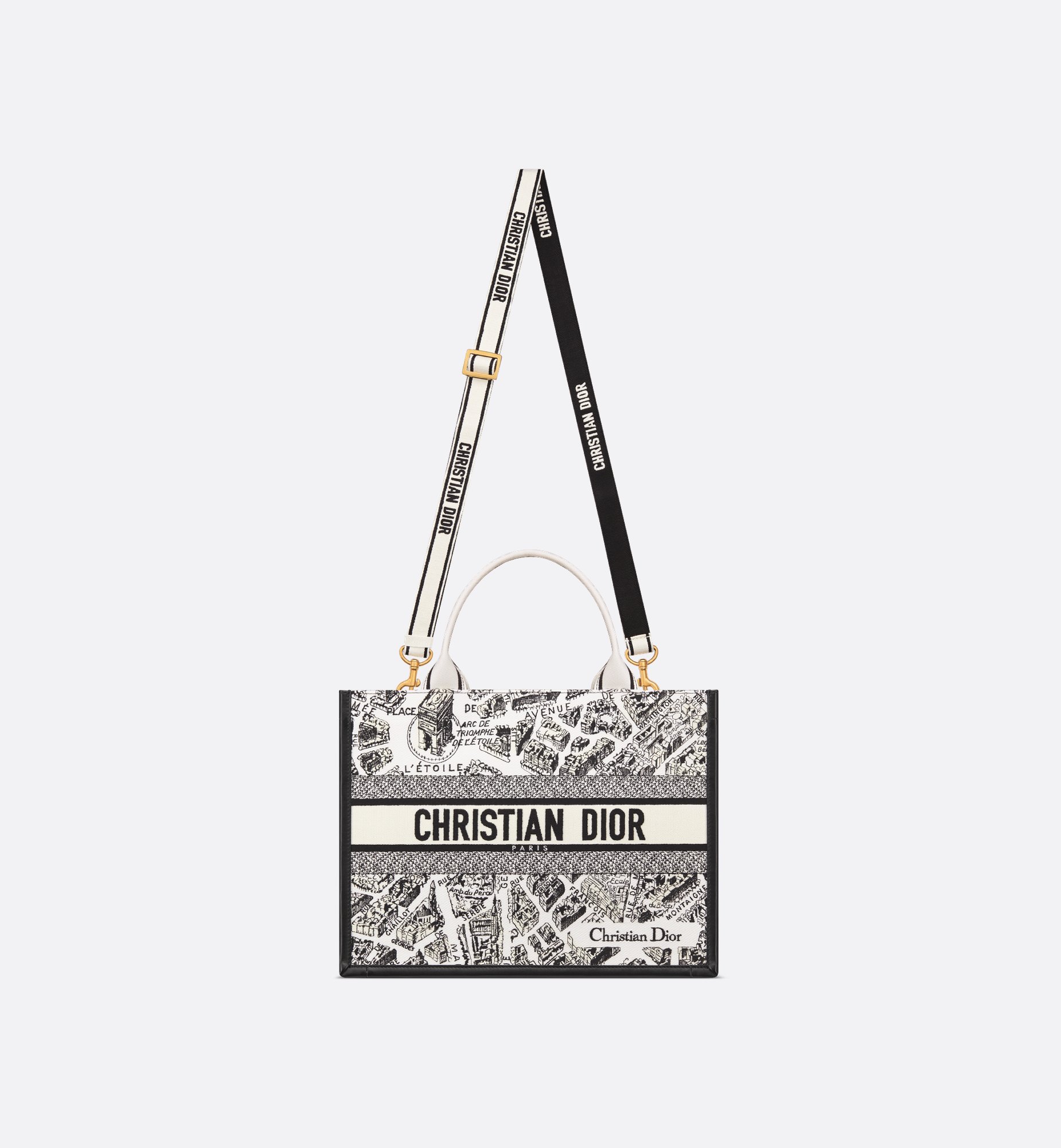 Medium Dior Book Tote White and Black Plan de Paris Embroidery with Black Calfskin (36.5 x 28 x 16.5 cm) | DIOR Medium Dior Book Tote White and Black Plan de Paris Embroidery with Black Calfskin (36.5 x 28 x 16.5 cm) | DIOR