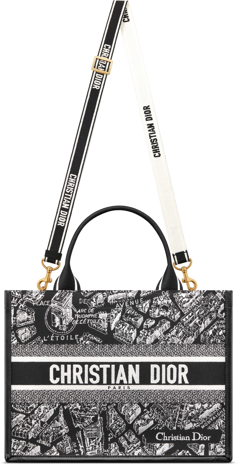 Medium Dior Book Tote Black and White Plan de Paris Embroidery with Black Calfskin 36.5 x 28 x 16.5 cm DIOR