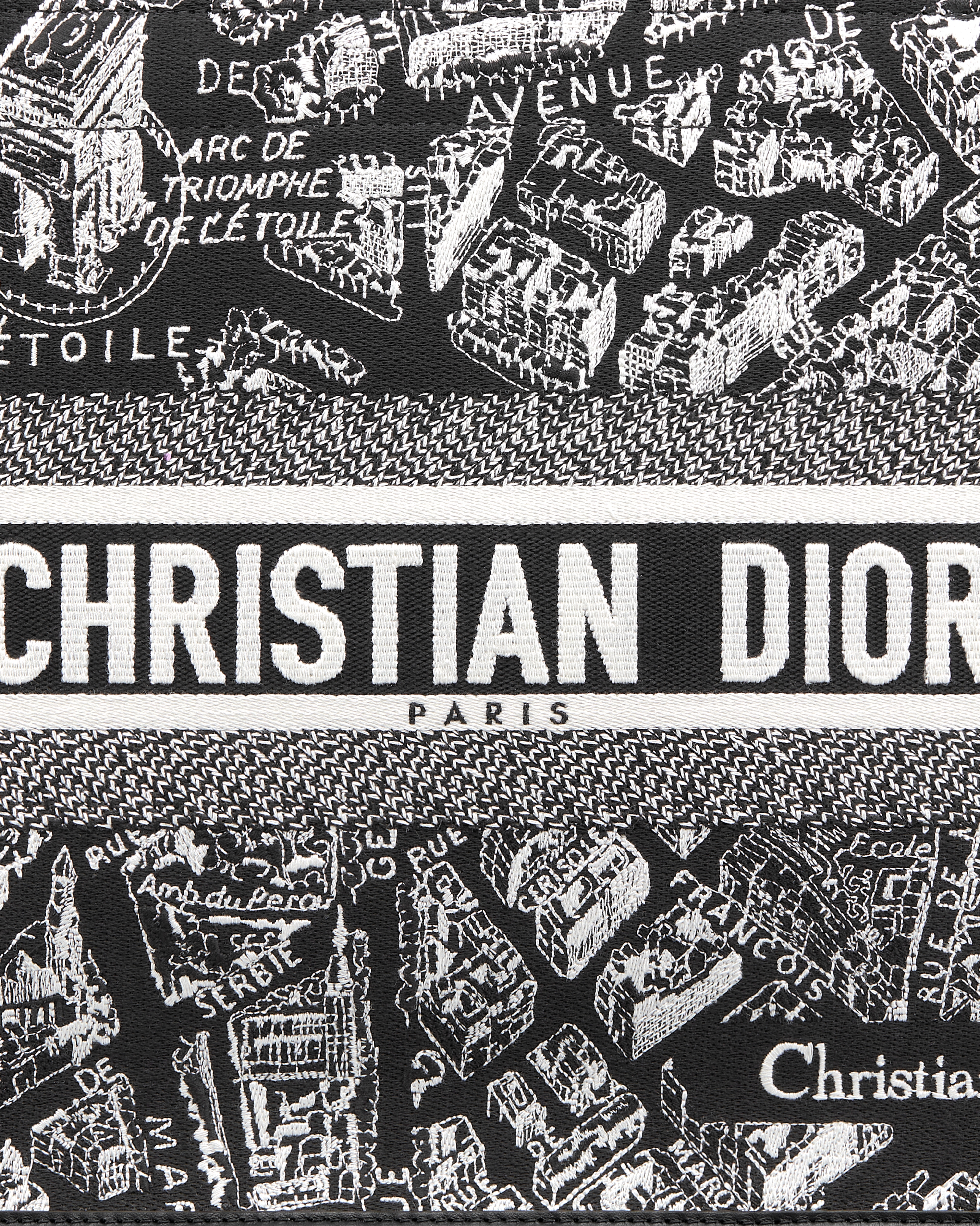 Medium Dior Book Tote Black and White Plan de Paris Embroidery with Black Calfskin (36.5 x 28 x 16.5 cm) E09