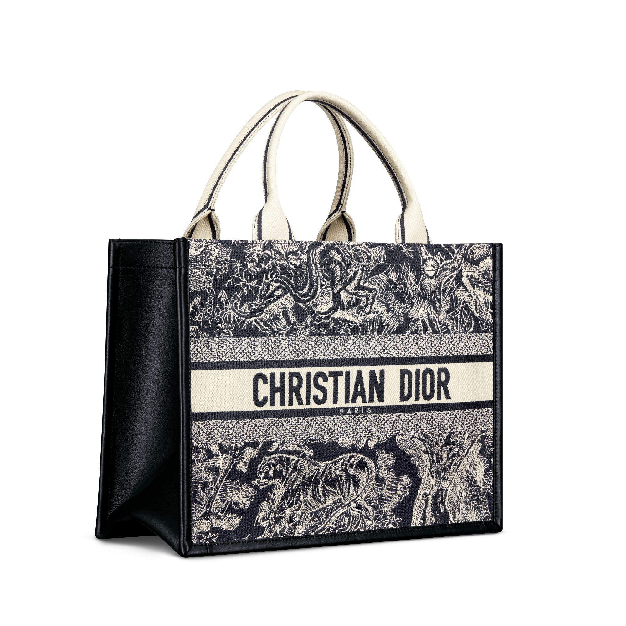 Medium Dior Book Tote Blue and Ecru Toile de Jouy Reverse Embroidery with Blue Calfskin (36.5 x 28 x 16.5 cm) E03