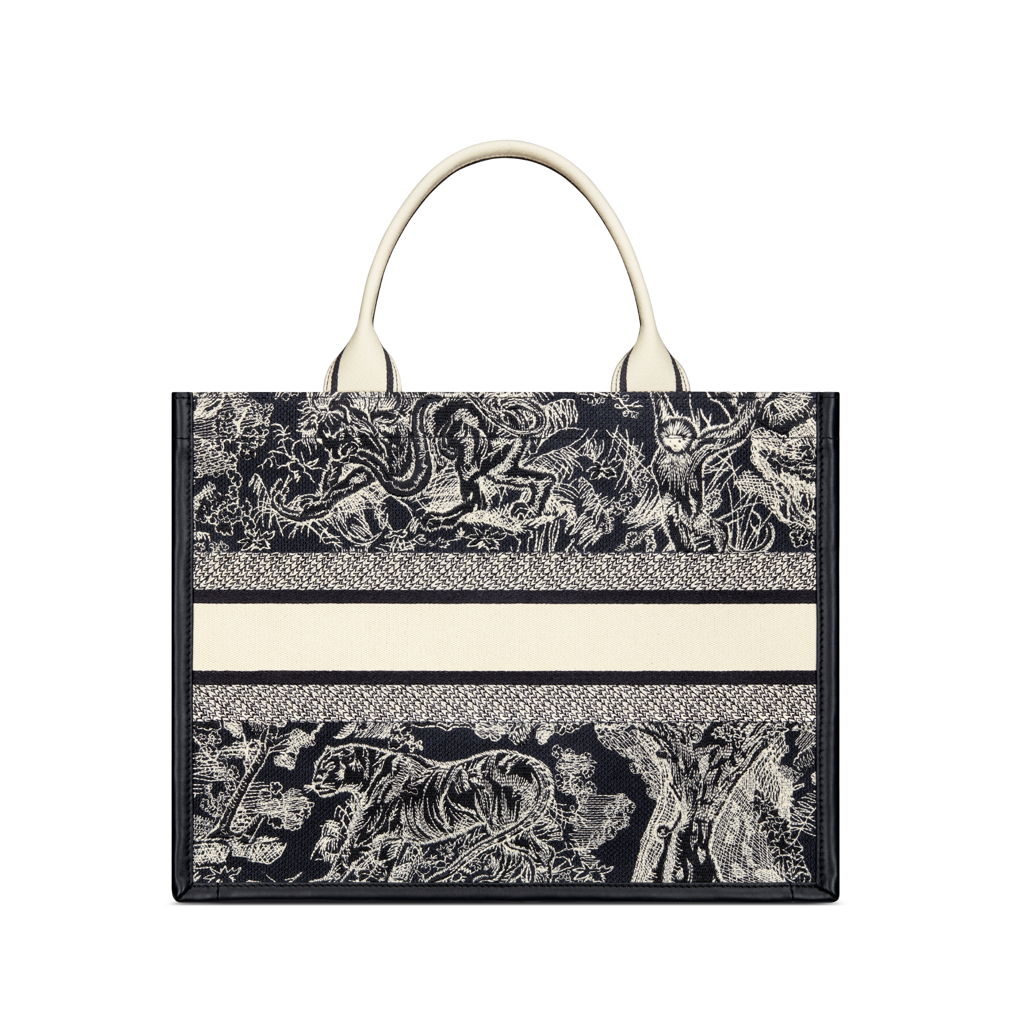 Medium Dior Book Tote Blue and Ecru Toile de Jouy Reverse Embroidery with Blue Calfskin (36.5 x 28 x 16.5 cm) E08