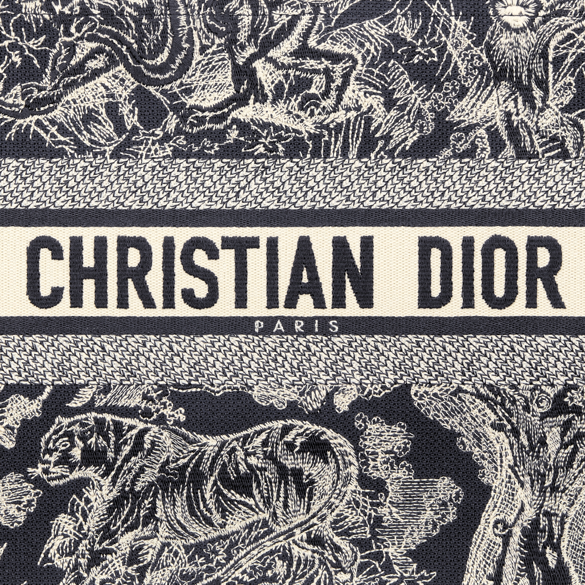 Medium Dior Book Tote Blue and Ecru Toile de Jouy Reverse Embroidery with Blue Calfskin (36.5 x 28 x 16.5 cm) E09