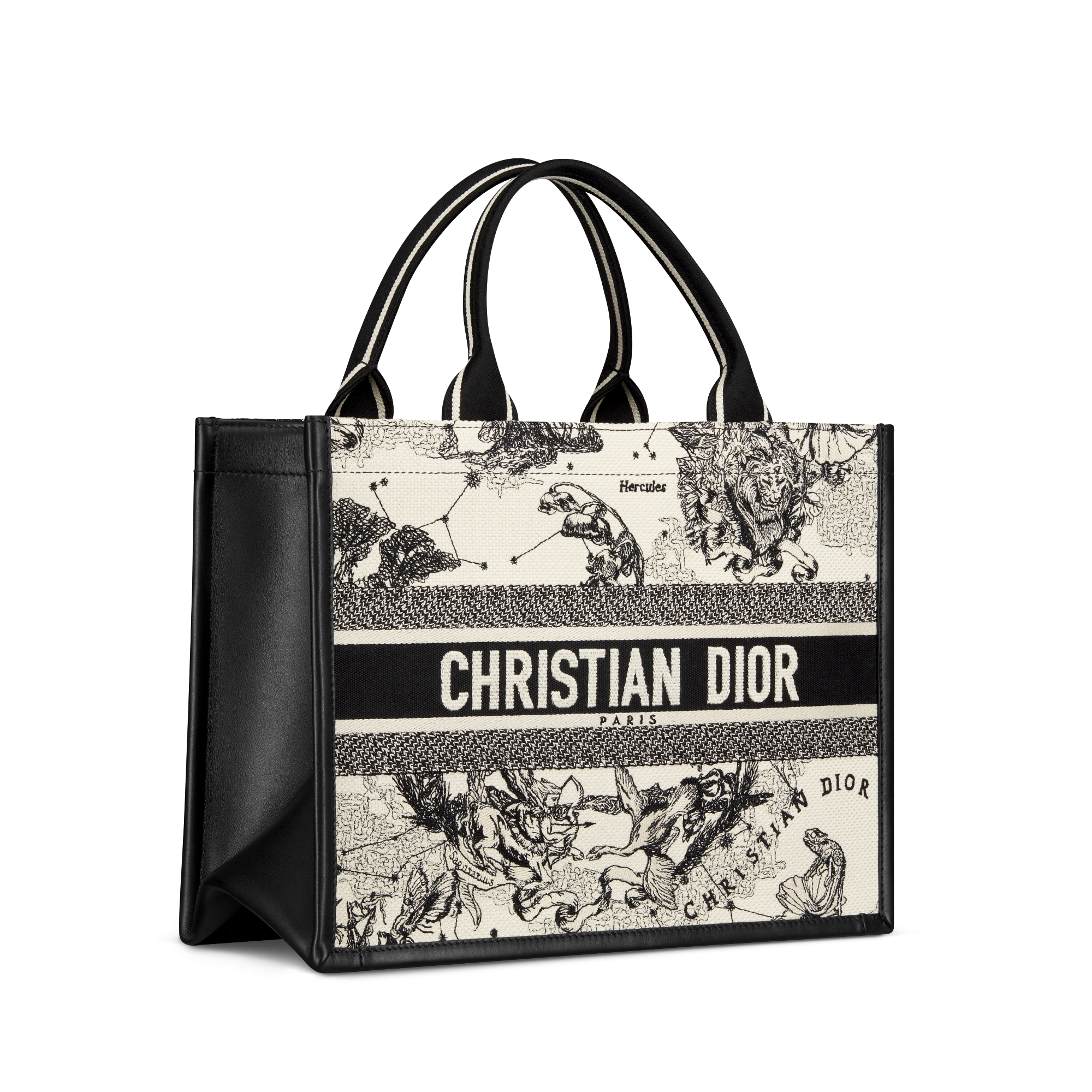 Dior Book Tote 미디엄 백 라떼 & 블랙 Dior Zodiac 자수, 블랙 송아지 가죽 (36.5 x 28 x 16.5cm) E03