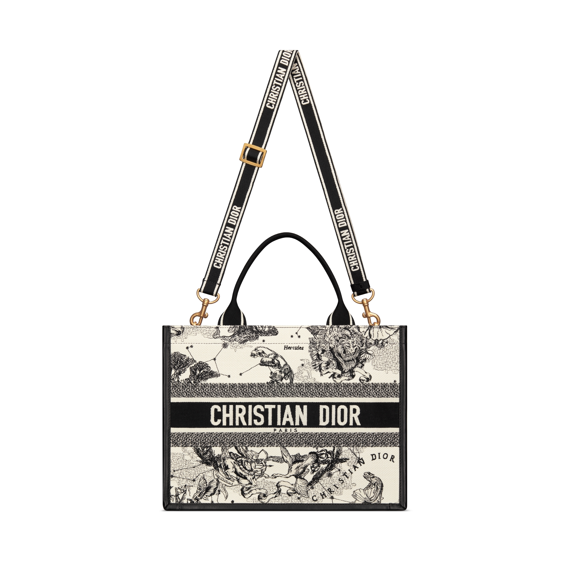 Dior Book Tote 미디엄 백 라떼 & 블랙 Dior Zodiac 자수, 블랙 송아지 가죽 (36.5 x 28 x 16.5cm) E07