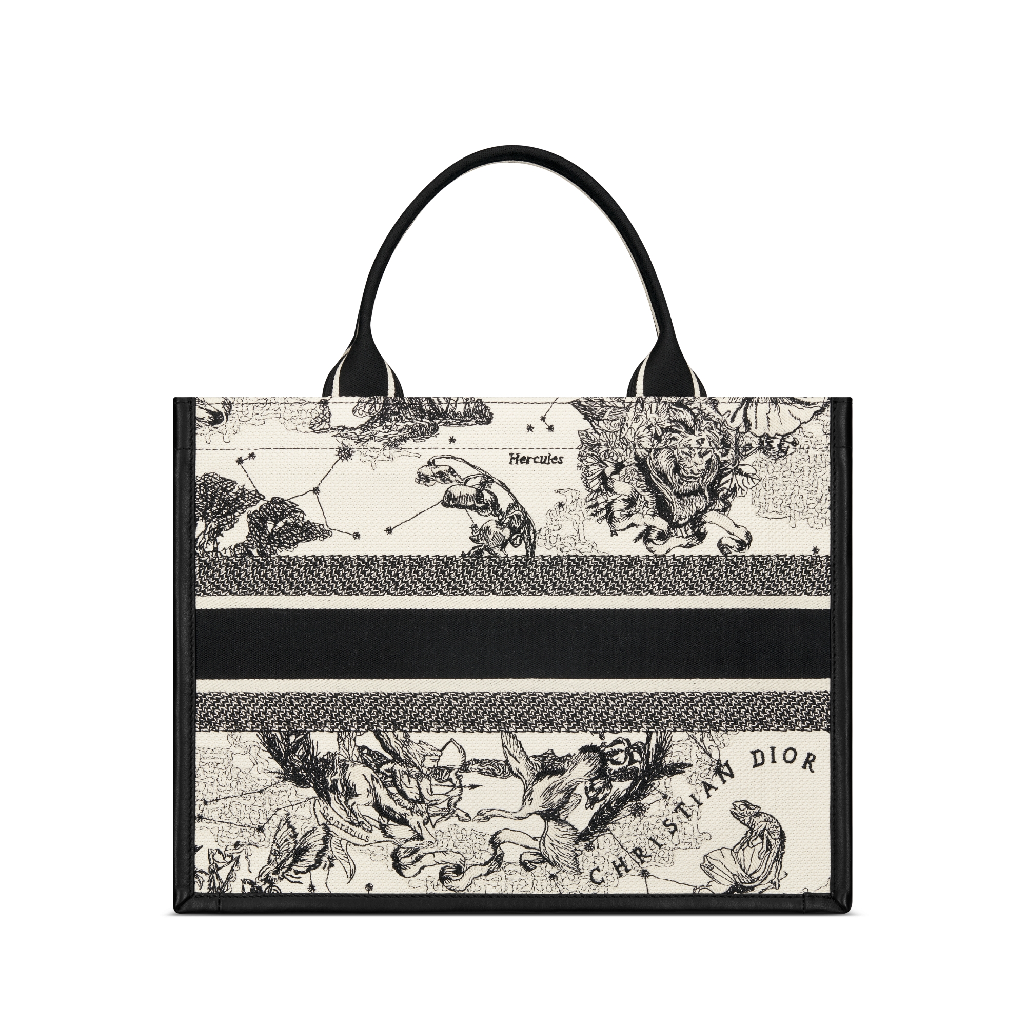 Dior Book Tote 미디엄 백 라떼 & 블랙 Dior Zodiac 자수, 블랙 송아지 가죽 (36.5 x 28 x 16.5cm) E08