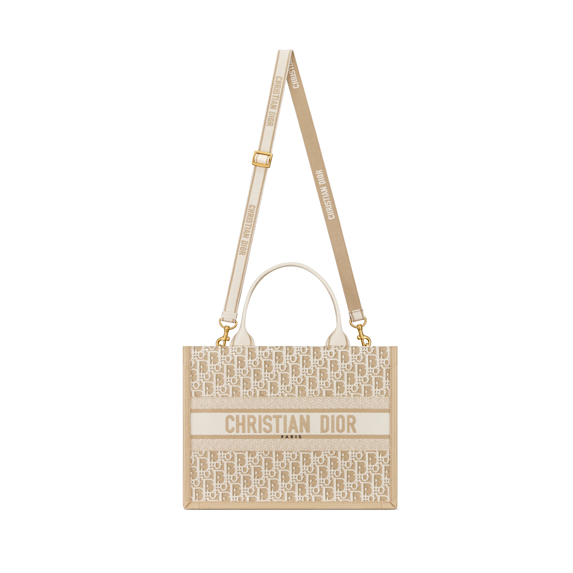 Medium Dior Book Tote Natural Dior Oblique Embroidery and Calfskin