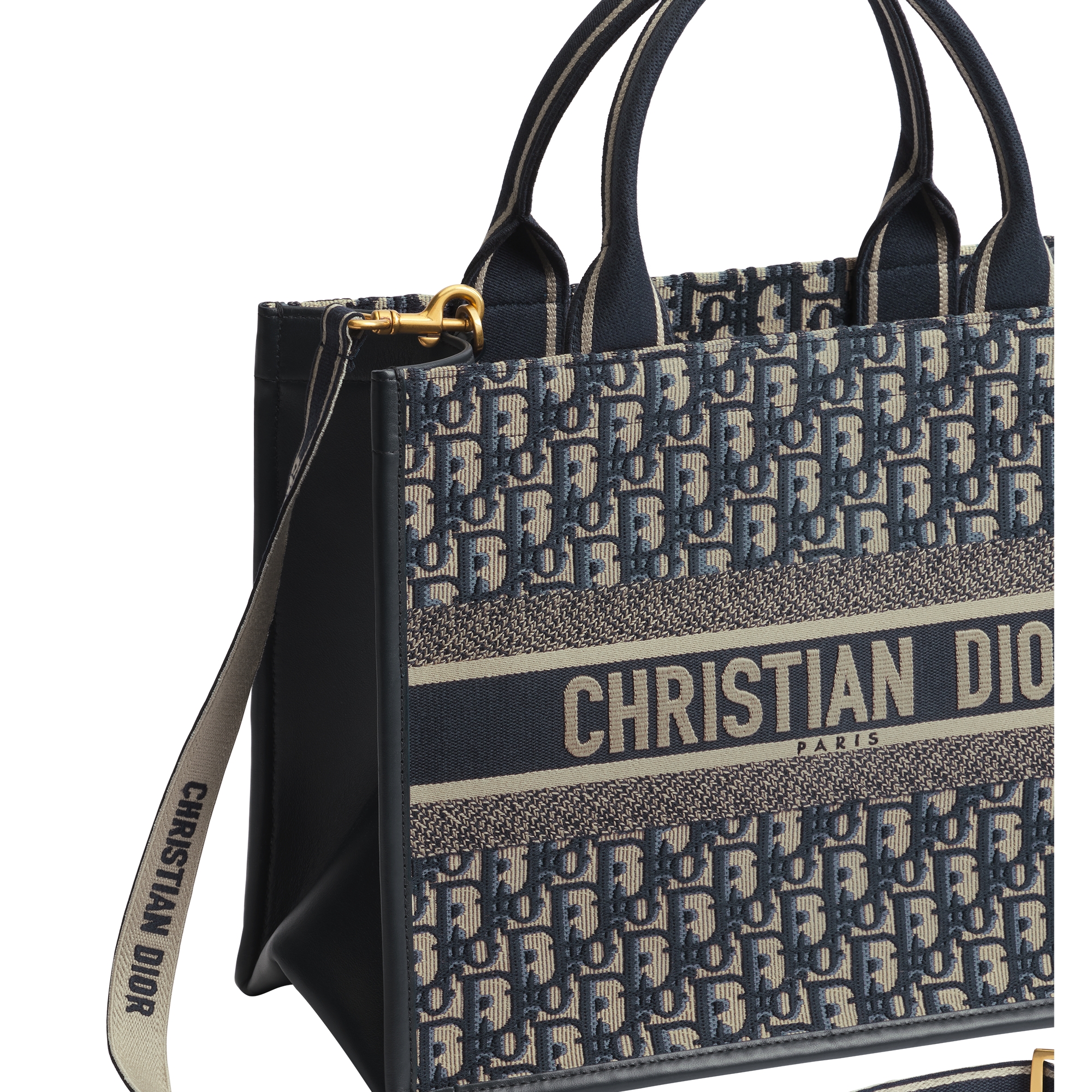 Medium Dior Book Tote Blue Dior Oblique Embroidery and Calfskin (36.5 x 28 x 16.5 cm) E03