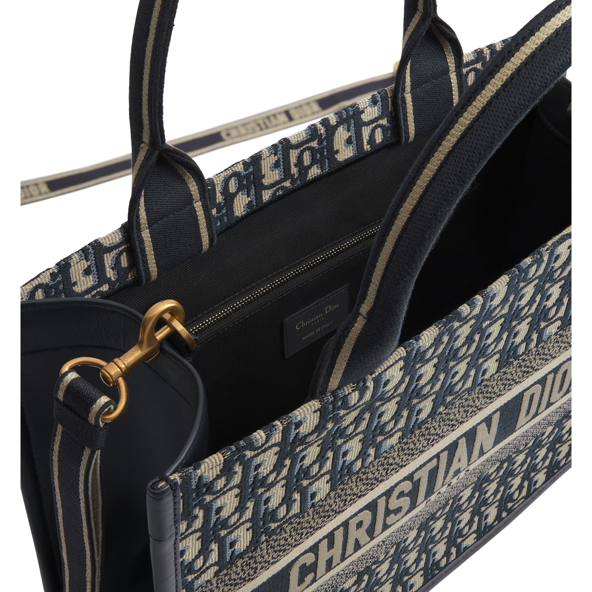 Medium Dior Book Tote Blue Dior Oblique Embroidery and Calfskin (36.5 x 28 x 16.5 cm) E06