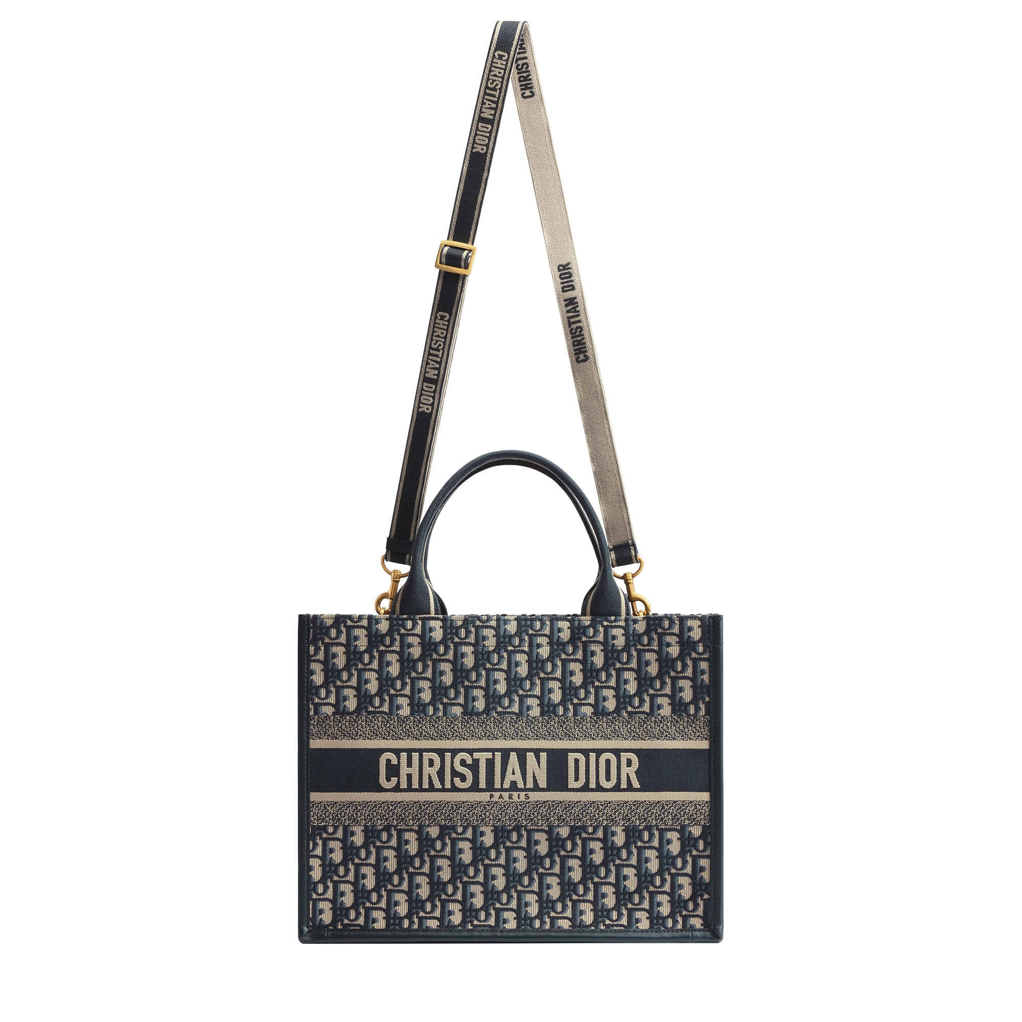 Medium Dior Book Tote Blue Dior Oblique Embroidery and Calfskin (36.5 x 28 x 16.5 cm) E07