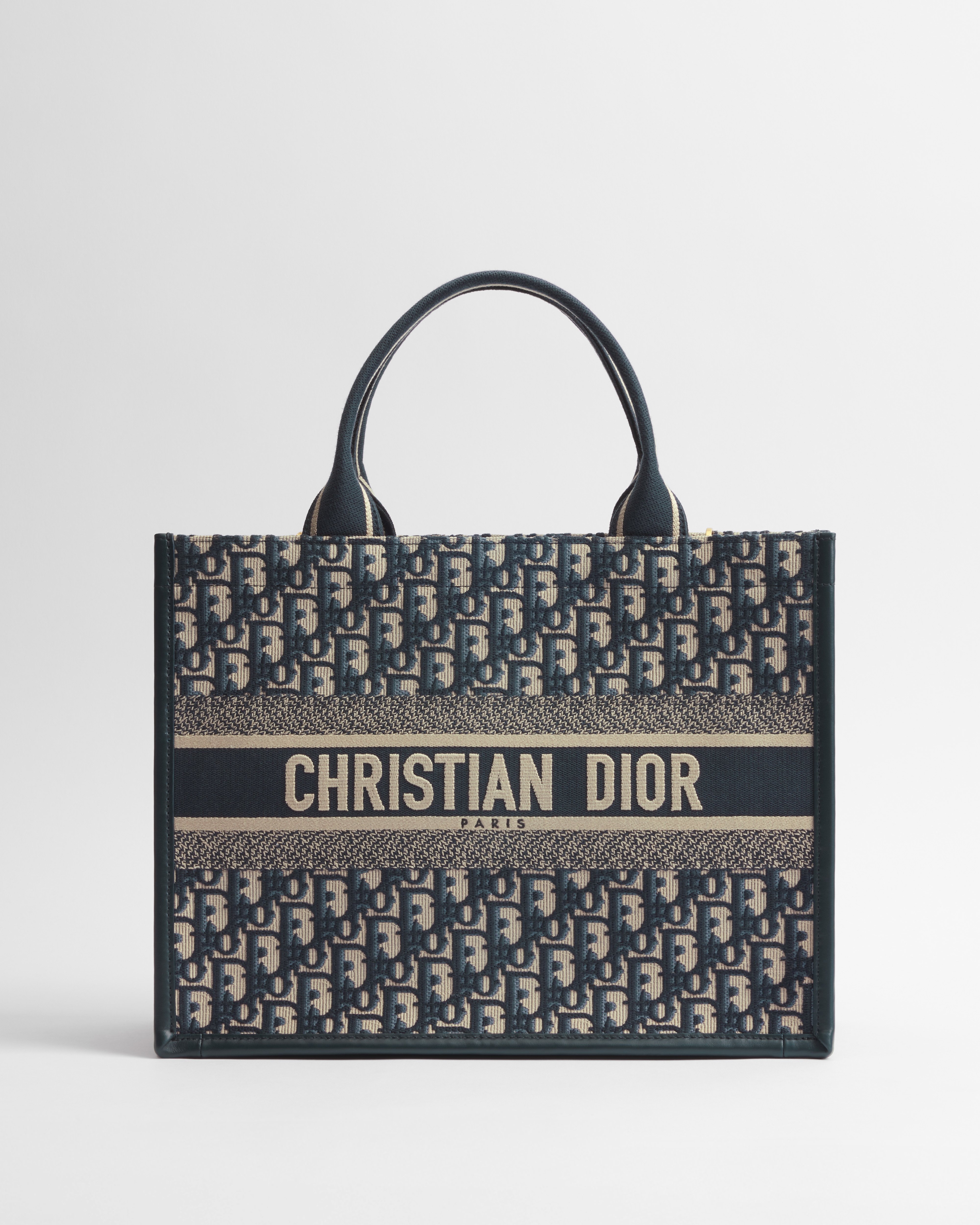 中碼 Dior Book Tote 藍色 Dior Oblique 刺繡和小牛皮（36.5 x 28 x 16.5 厘米） E01