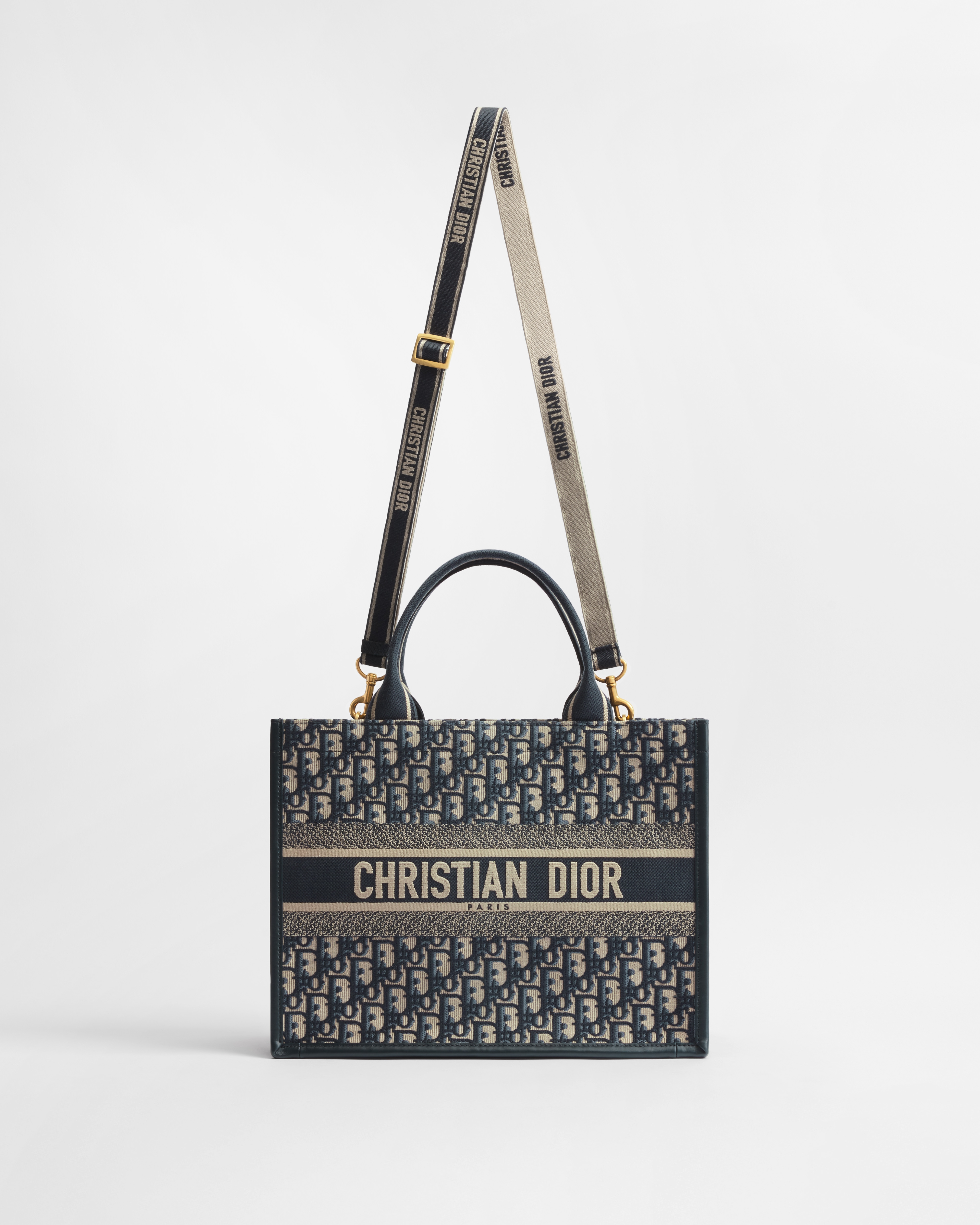 中碼 Dior Book Tote 藍色 Dior Oblique 刺繡和小牛皮（36.5 x 28 x 16.5 厘米） E07