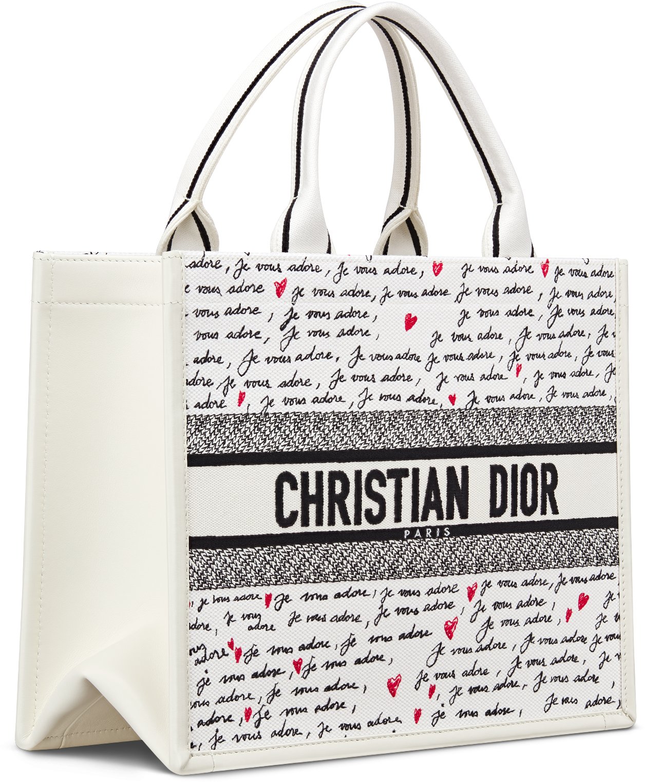 Dioramour Medium Dior Book Tote White Embroidery with Black and Red Je Vous Adore Motif and White Calfskin 36.5 x 28 x 16.5 cm DIOR