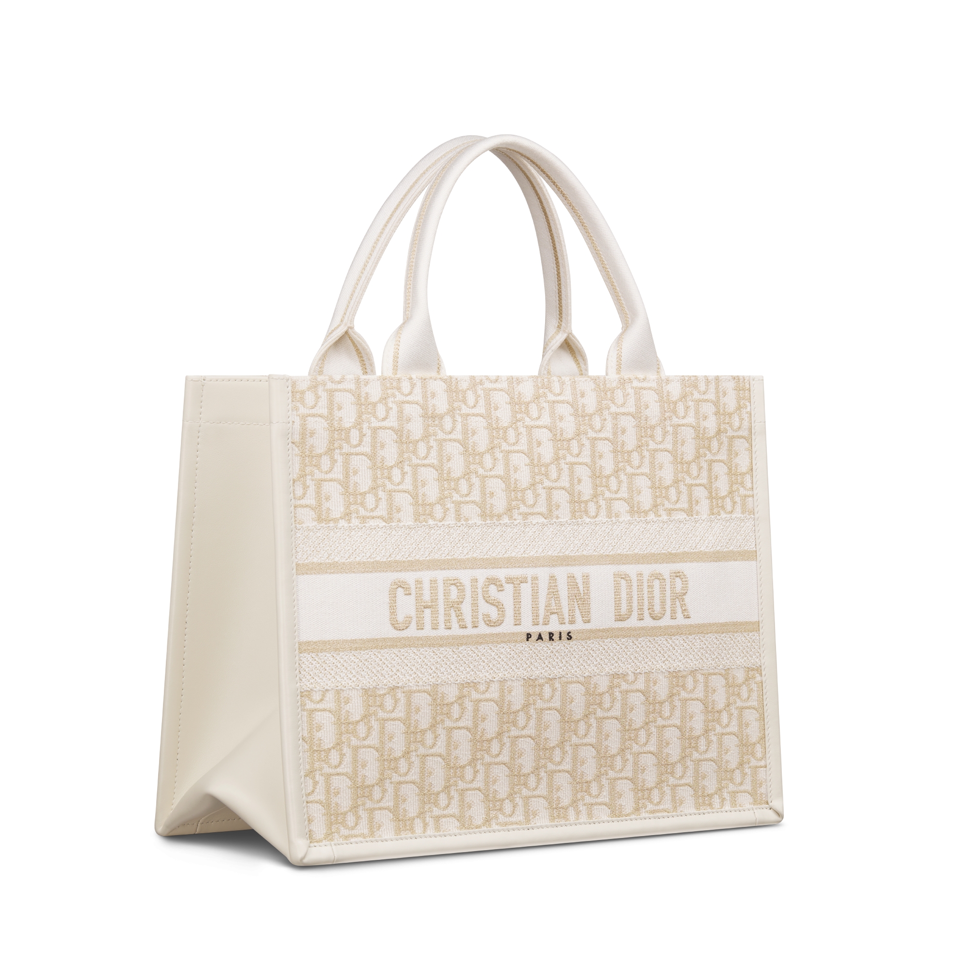 Dior Book Tote 中型托特包 金色調金屬線 Dior Oblique 刺繡搭配奶白色小牛皮（36.5 x 28 x 16.5 公分） E03
