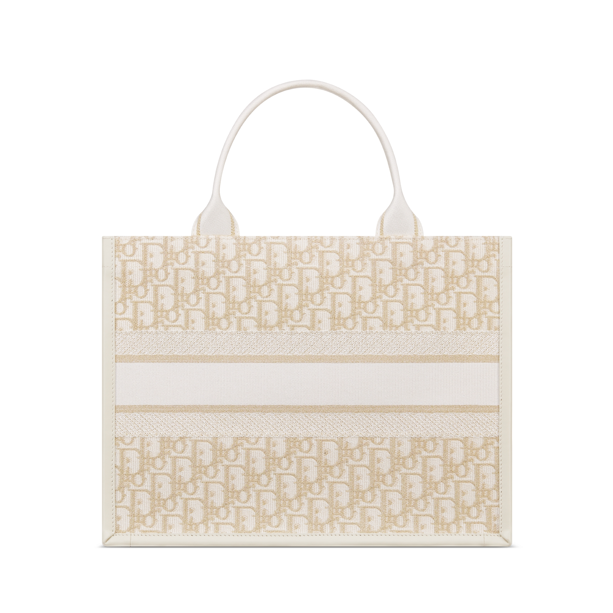 Medium Dior Book Tote Dior Oblique Embroidery with Gold-Tone Metallic Thread and Latte Calfskin (36.5 x 28 x 16.5 cm) E08