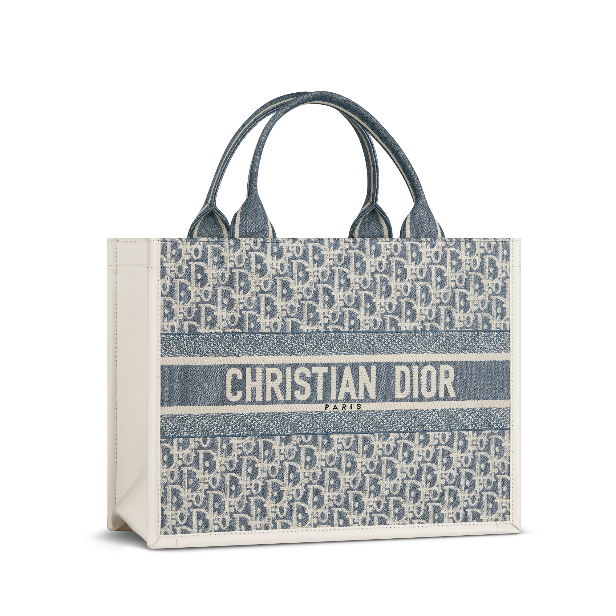 Medium Dior Book Tote Blue Dior Oblique Chambray Embroidery and Latte Calfskin (36.5 x 28 x 16.5 cm) E03