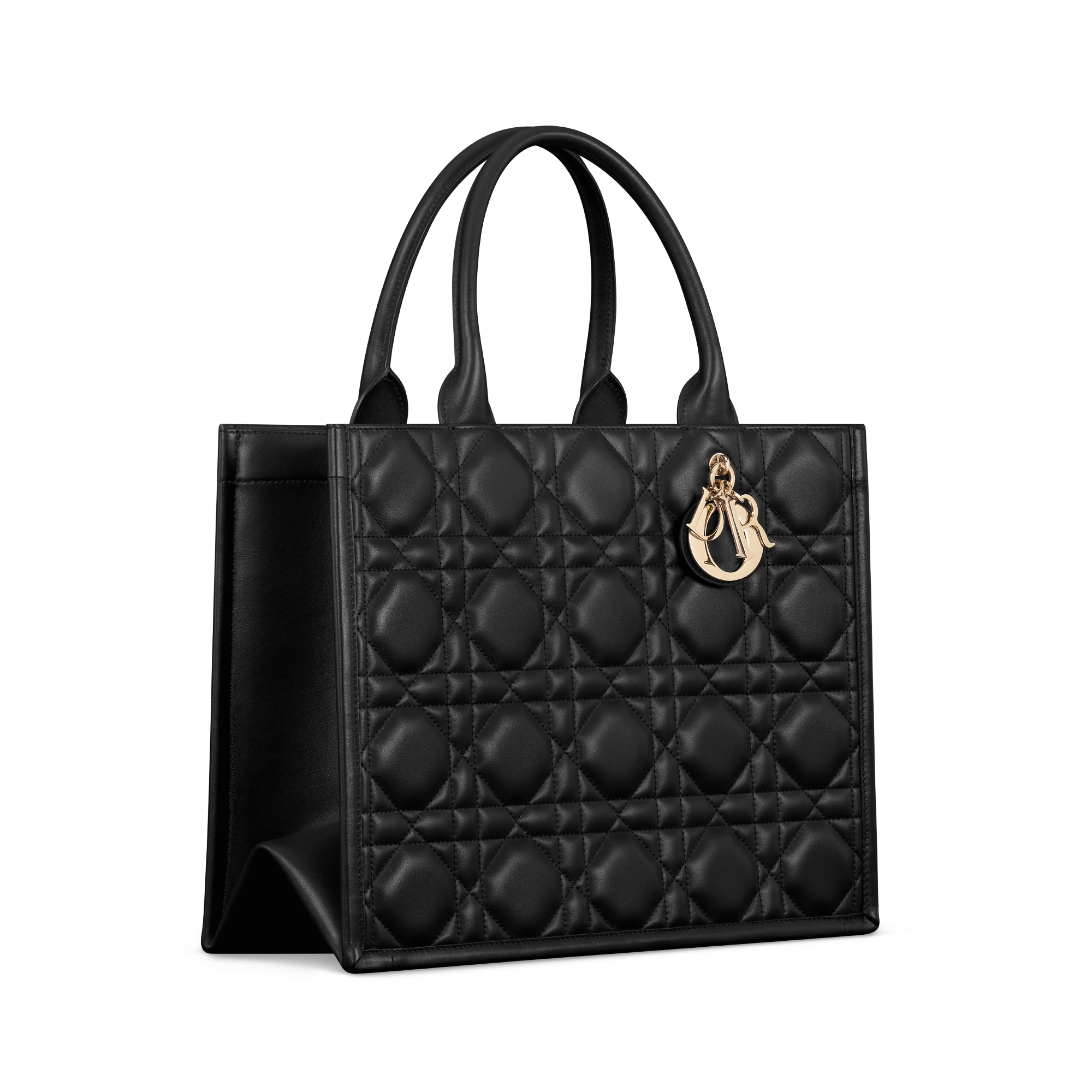 Mittelgroße Dior Book Tote Macrocannage Kalbsleder in Schwarz (36,5 x 28 x 16,5 cm) E03
