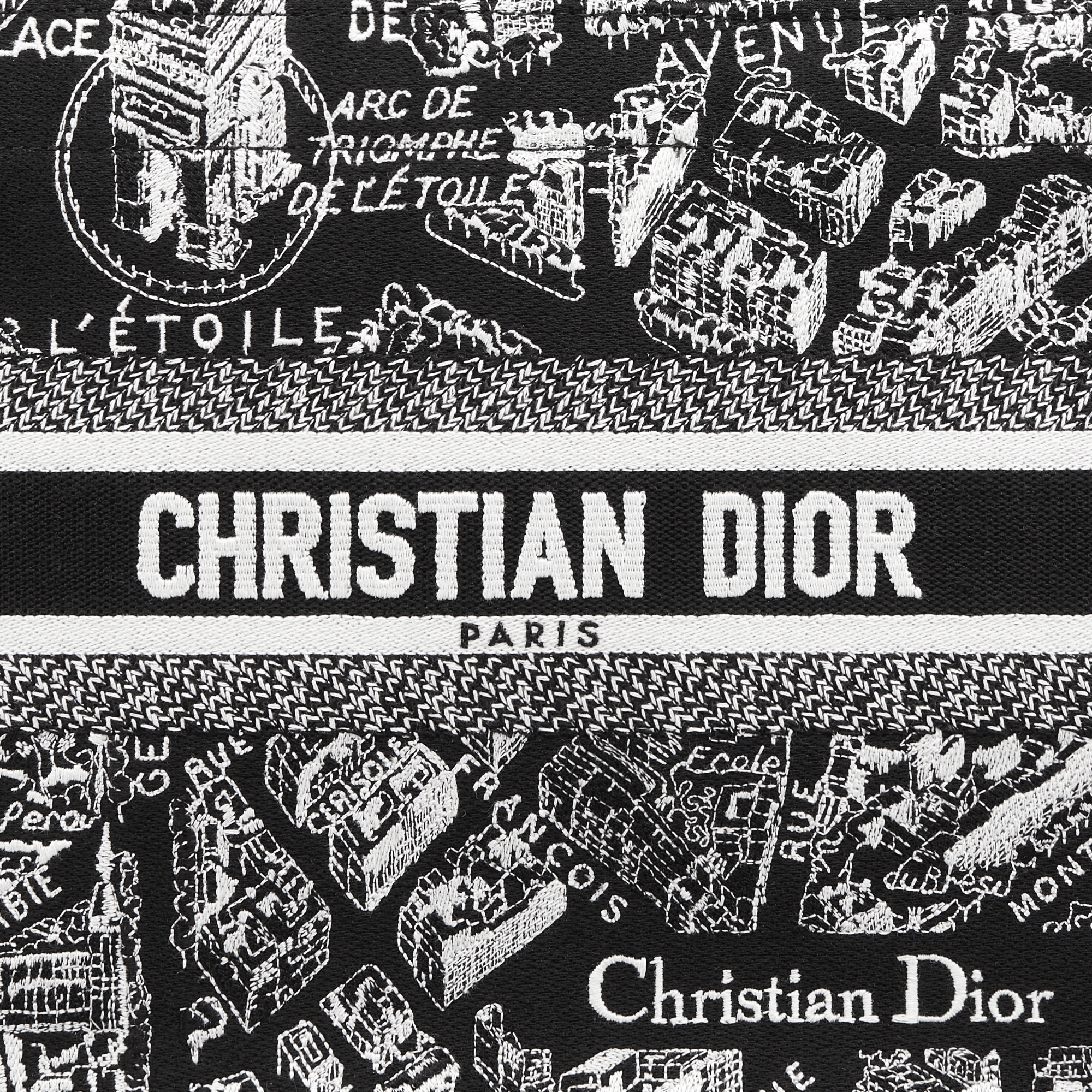 Dior Book Tote 小型托特包 黑色和白色 Plan de Paris 刺繡搭配黑色小牛皮（26.5 x 22 x 14 公分） E09