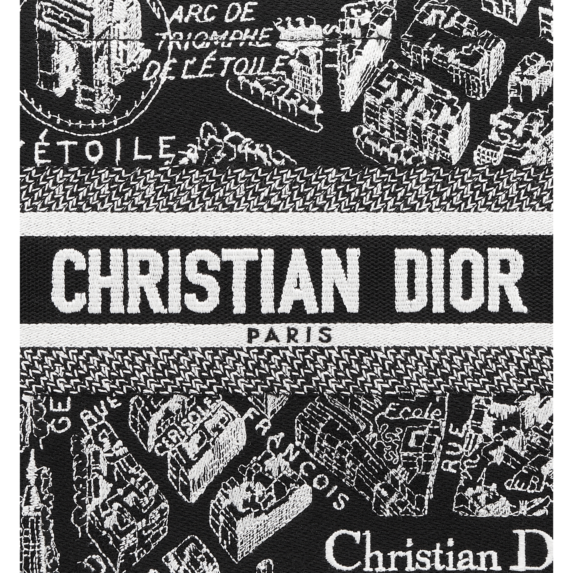 Small Dior Book Tote Black and White Plan de Paris Embroidery with Black Calfskin (26.5 x 22 x 14 cm) E09
